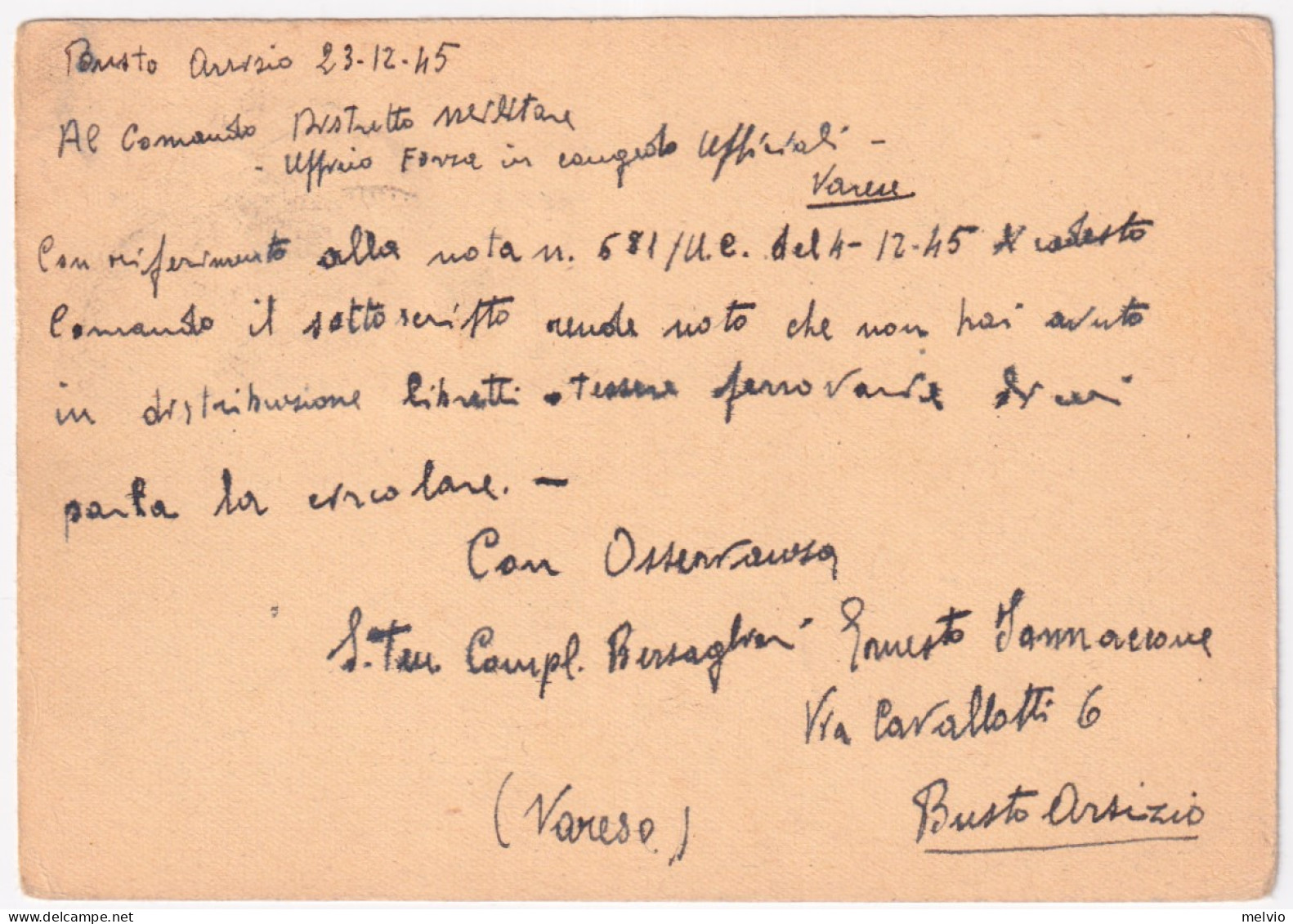 1945-Cartolina Postale C.50 (C120) Con Fr.lli Aggiunti Imperiale Senza Filigrana - Storia Postale
