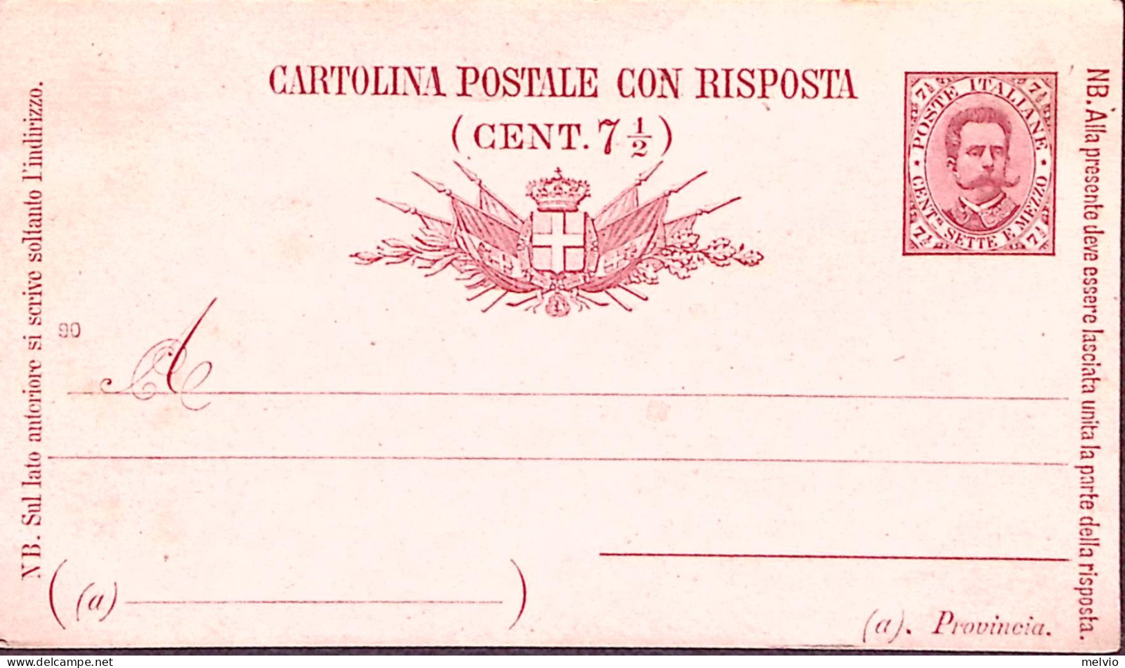 1890-Cartolina Postale R.P. C.7,1/2 +7,1/2 Parte Domanda Nuova - Stamped Stationery