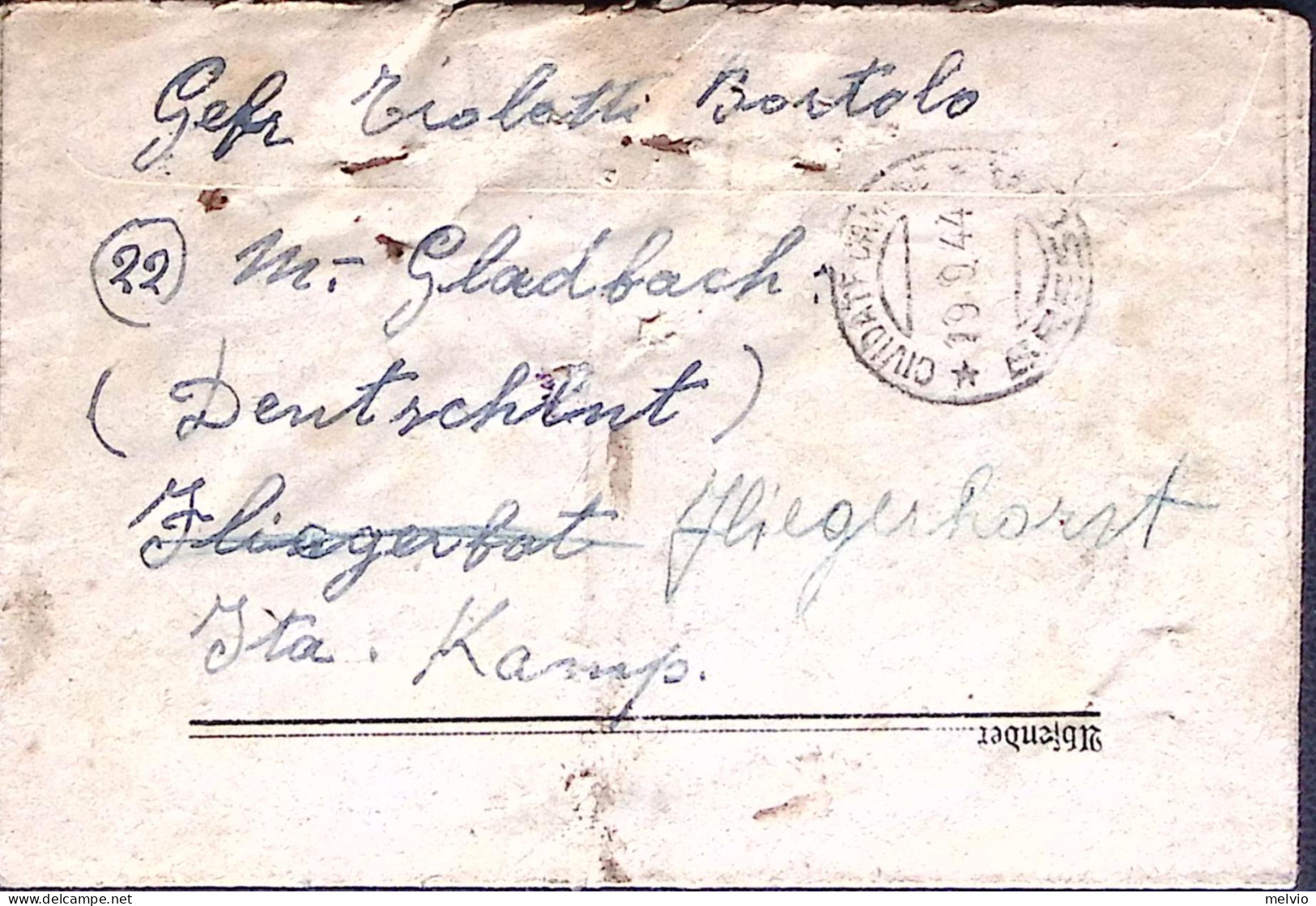 1944-R.S.I-M.GLADBACH Manoscritto Al Verso Di Busta Annullo Muto (31.8) - Weltkrieg 1939-45