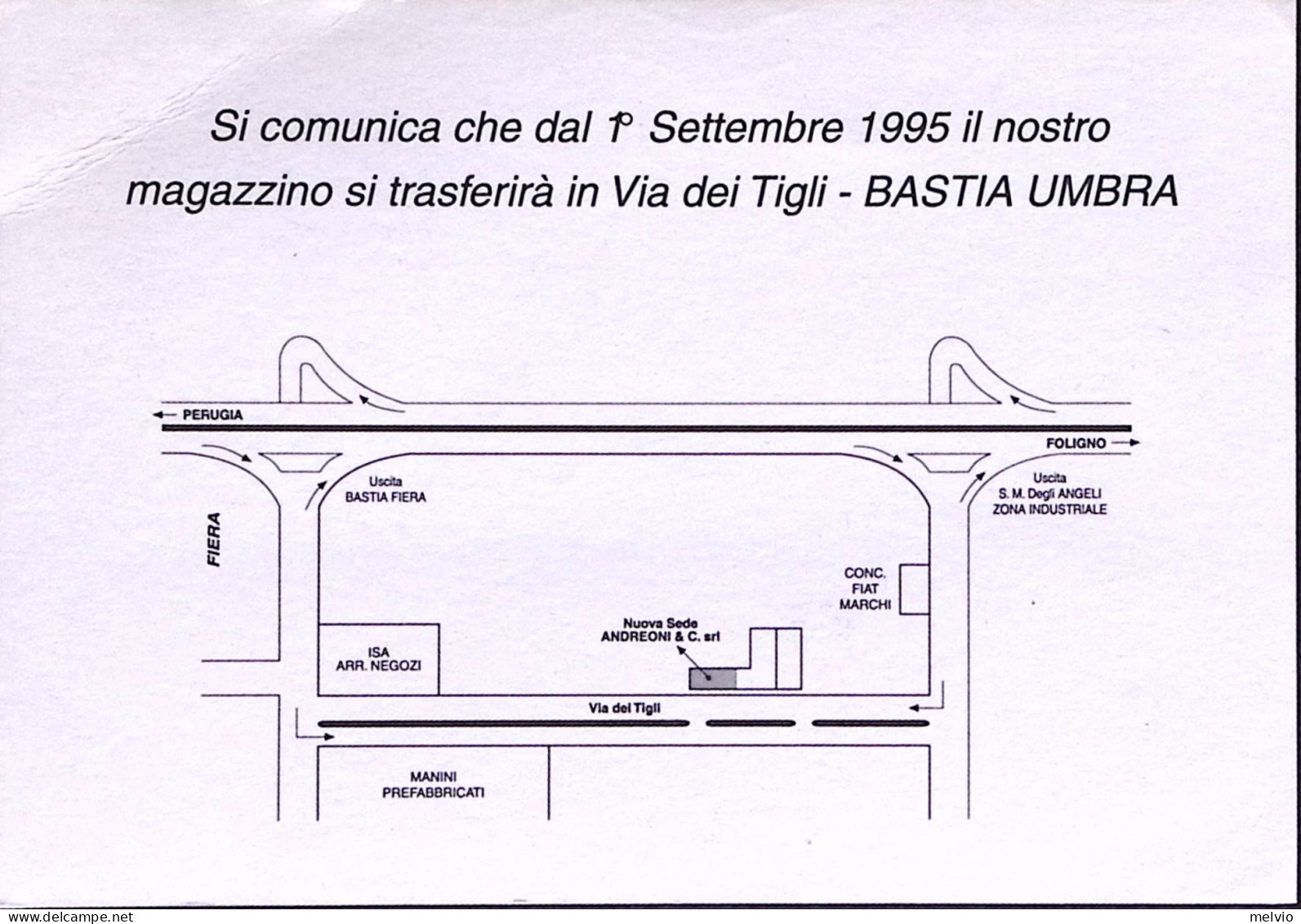 1995-FIAM Andreoni Et C. Cartolina Cambio Indirizzo Ufficio Di Bastia Umbra Viag - 1991-00: Marcophilie