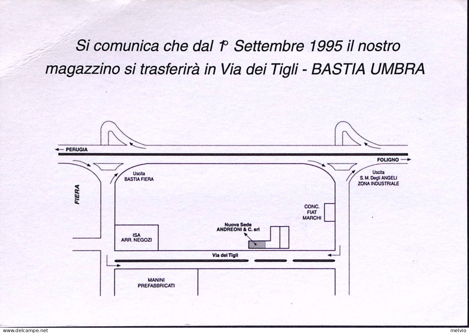 1995-FIAM Andreoni Et C. Cartolina Cambio Indirizzo Ufficio Di Bastia Umbra Viag - 1991-00: Storia Postale