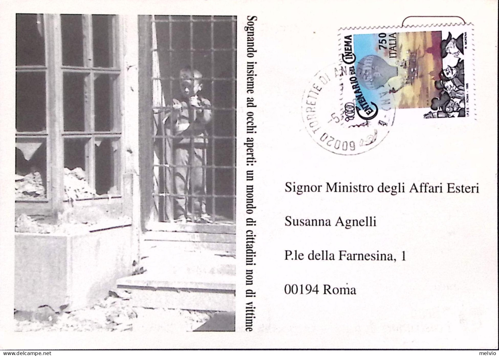 1995-CARTOLINA PETIZIONE A Ministro Esteri Susanna Agnelli Per Cessazione Ostili - 1991-00: Marcophilie