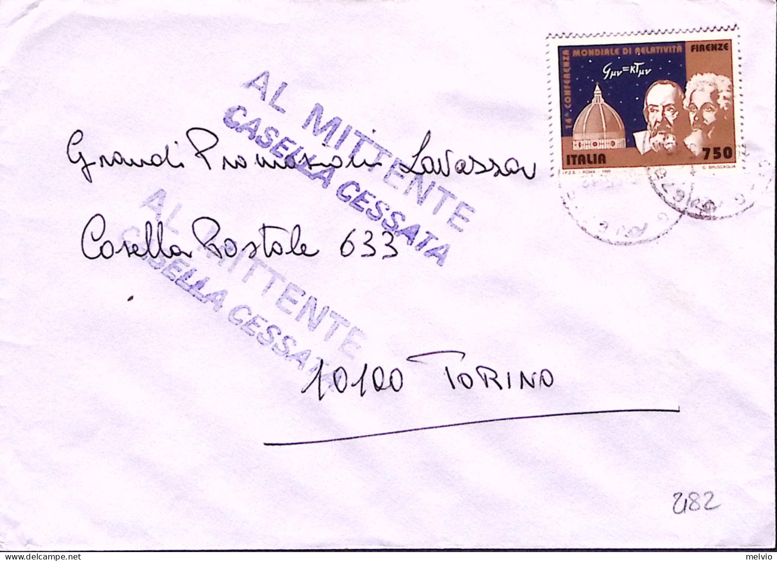 1995-AL MITTENTE CASELLA CESSATA Su Busta D Avezano - 1991-00: Poststempel