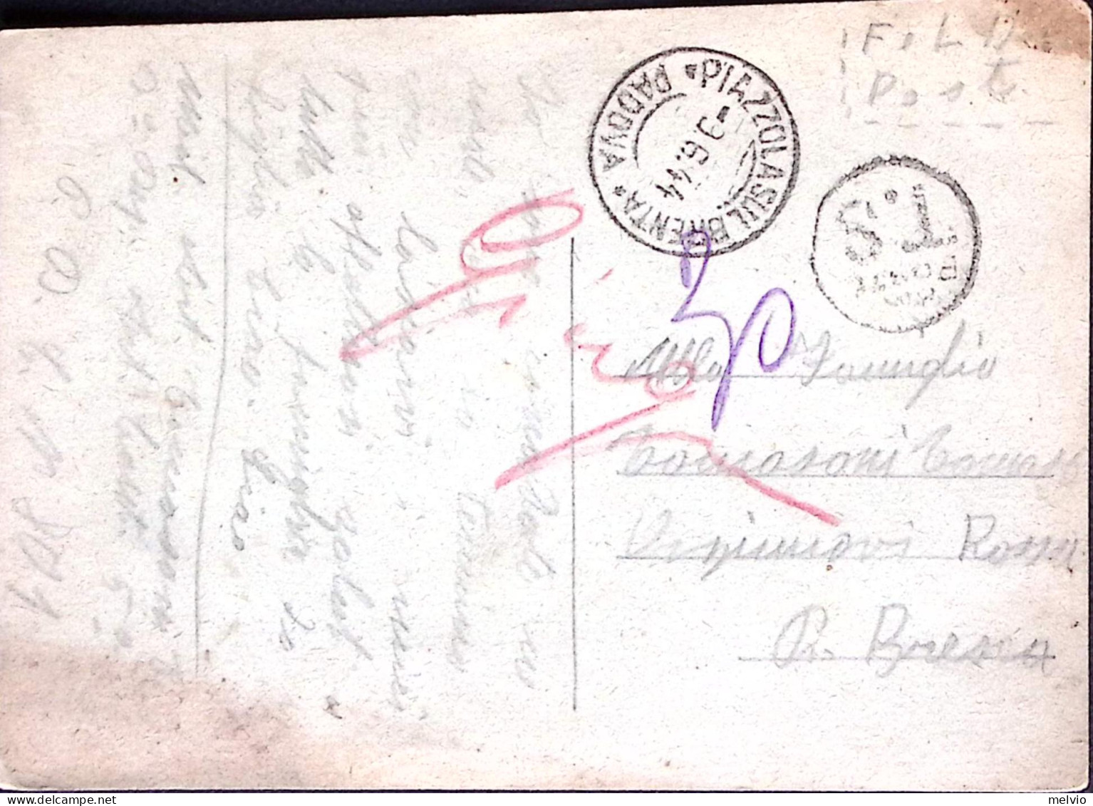 1944-R.S.I. Posta Da Campo/n.801 Manoscritto Su Cartolina Piazzola Sul Brenta (9 - Weltkrieg 1939-45