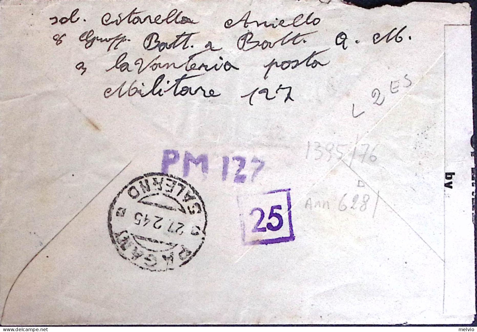 1945-Posta Militare/n.127 C.2 (13.2) Su Busta Non Affrancata, Non Tassata - Weltkrieg 1939-45