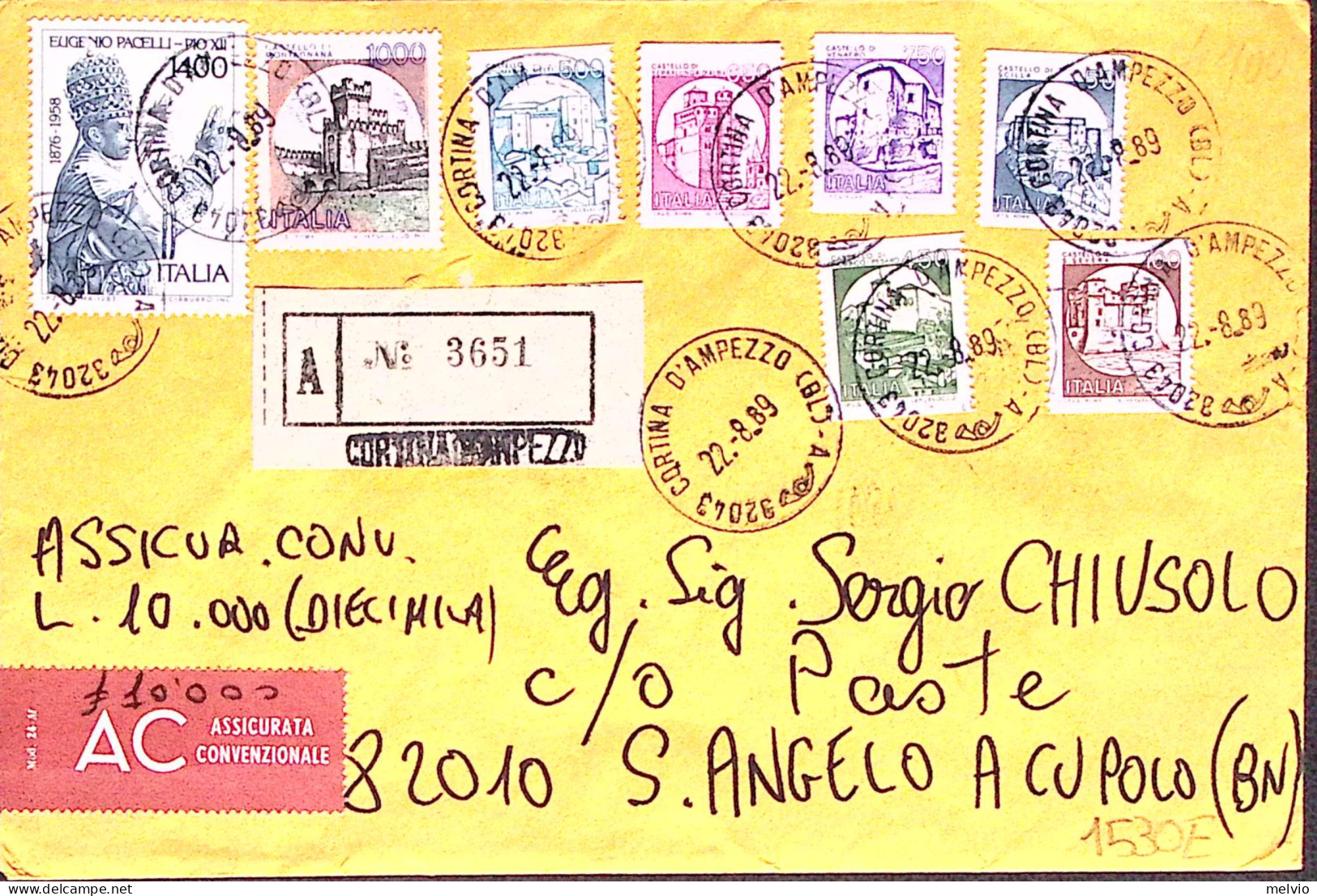 1989-PIO XII^lire 1400 + Castelli Per Macchinetta Lire 50, 100, 450, 500, 650 E  - 1981-90: Marcofilie