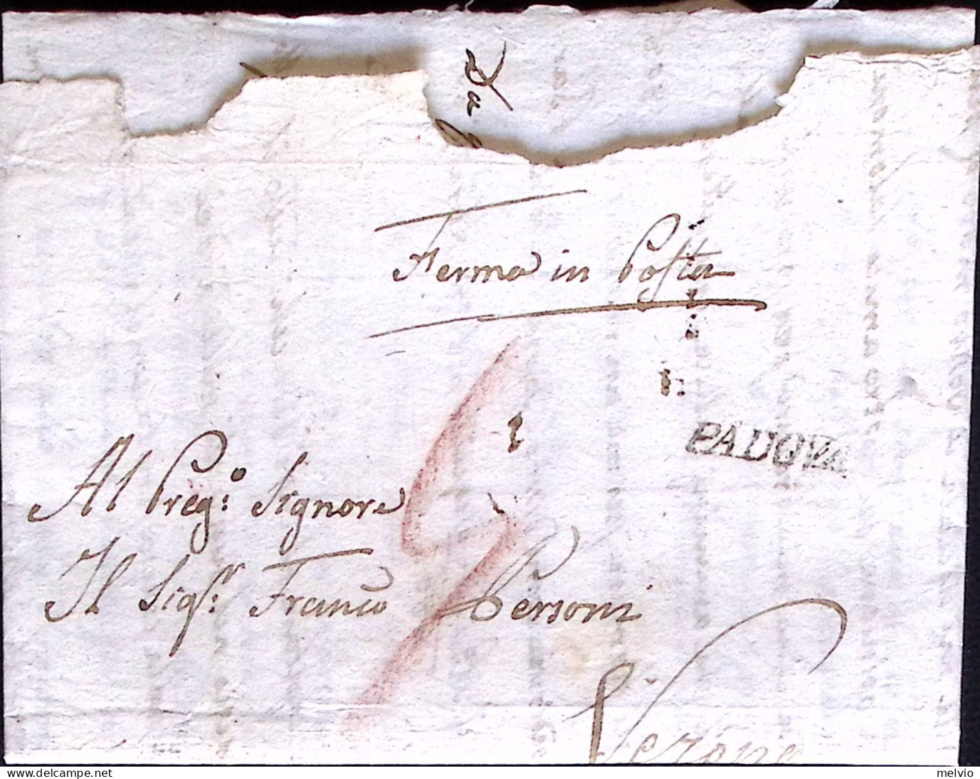 1829-PADOVA S.I. Su Lettera Completa Di Testo (22.10) Per Fermo Posta Verona - 1. ...-1850 Prefilatelia