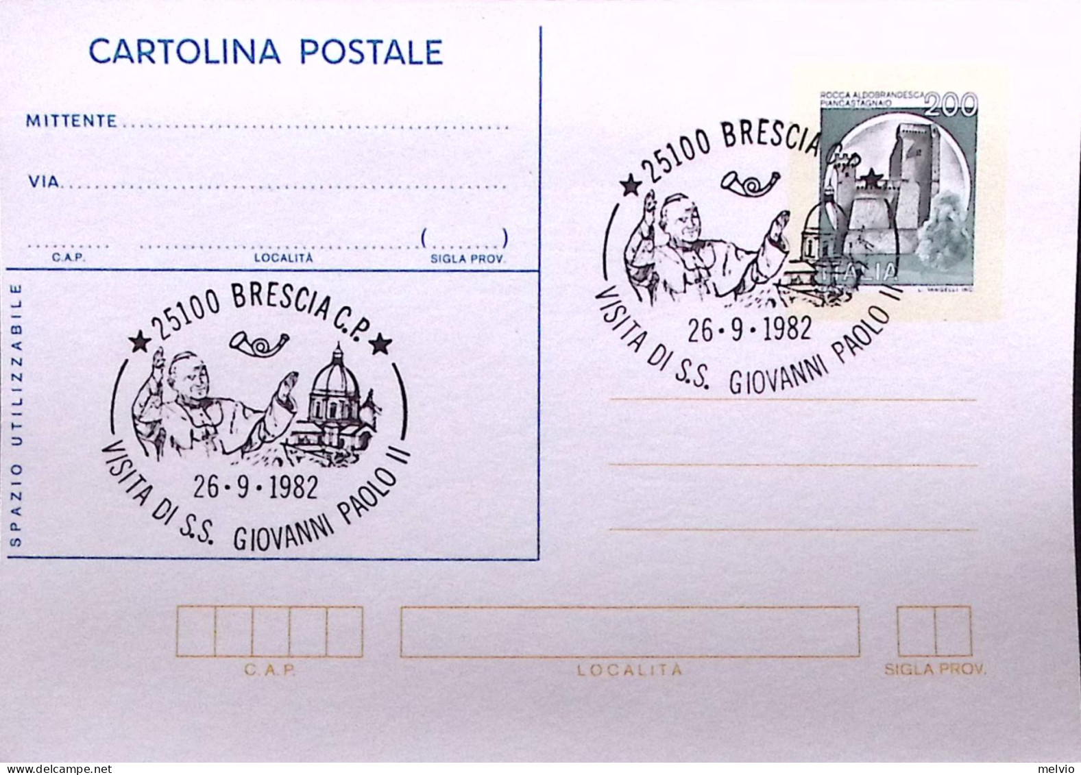 1982-BRESCIA Visita Giovanni Paolo II^annullo Speciale(26.9) Su Cartolina Postal - 1981-90: Marcofilie