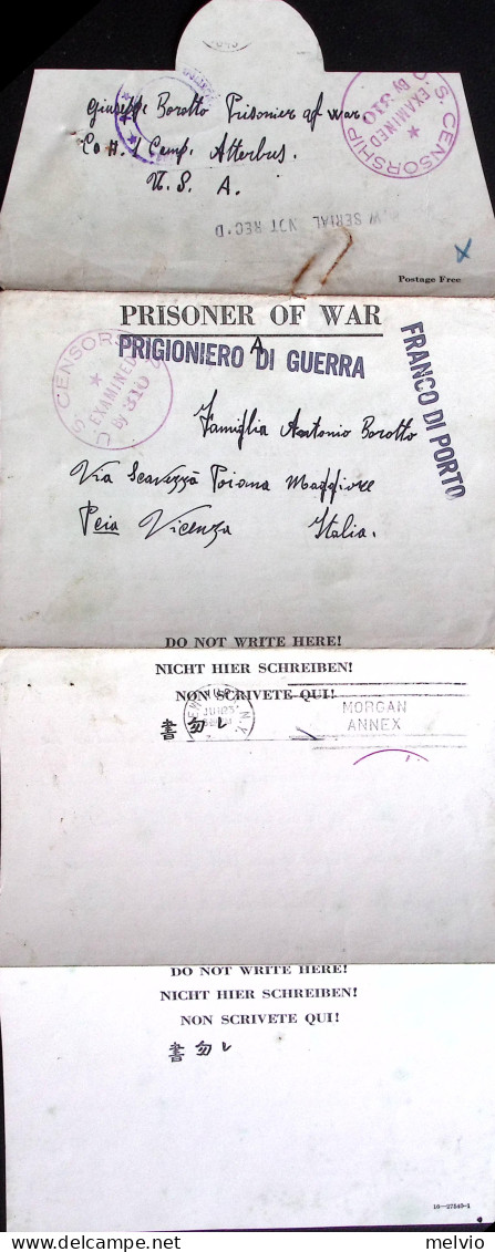 1943-P.O.W. CAMP ATTERBURY Manoscritto Al Verso E All'interno Di Biglietto Franc - Weltkrieg 1939-45
