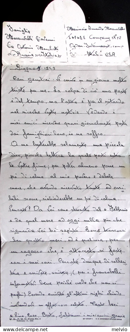1943-P.O.W. OGDEN Manoscritto Al Verso Di Biglietto Franchigia (5.6) Da Marinaio - Weltkrieg 1939-45