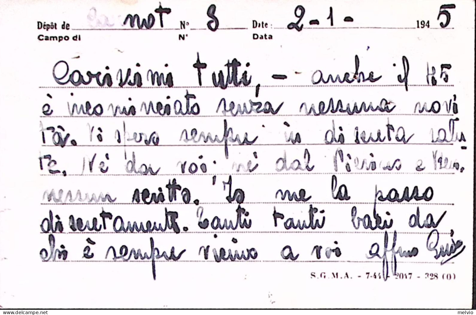 1945-DEPOT 8 CARNOT Manoscritto Su Cartolina Franchigia (2.1) Da Prigioniero Di  - Weltkrieg 1939-45
