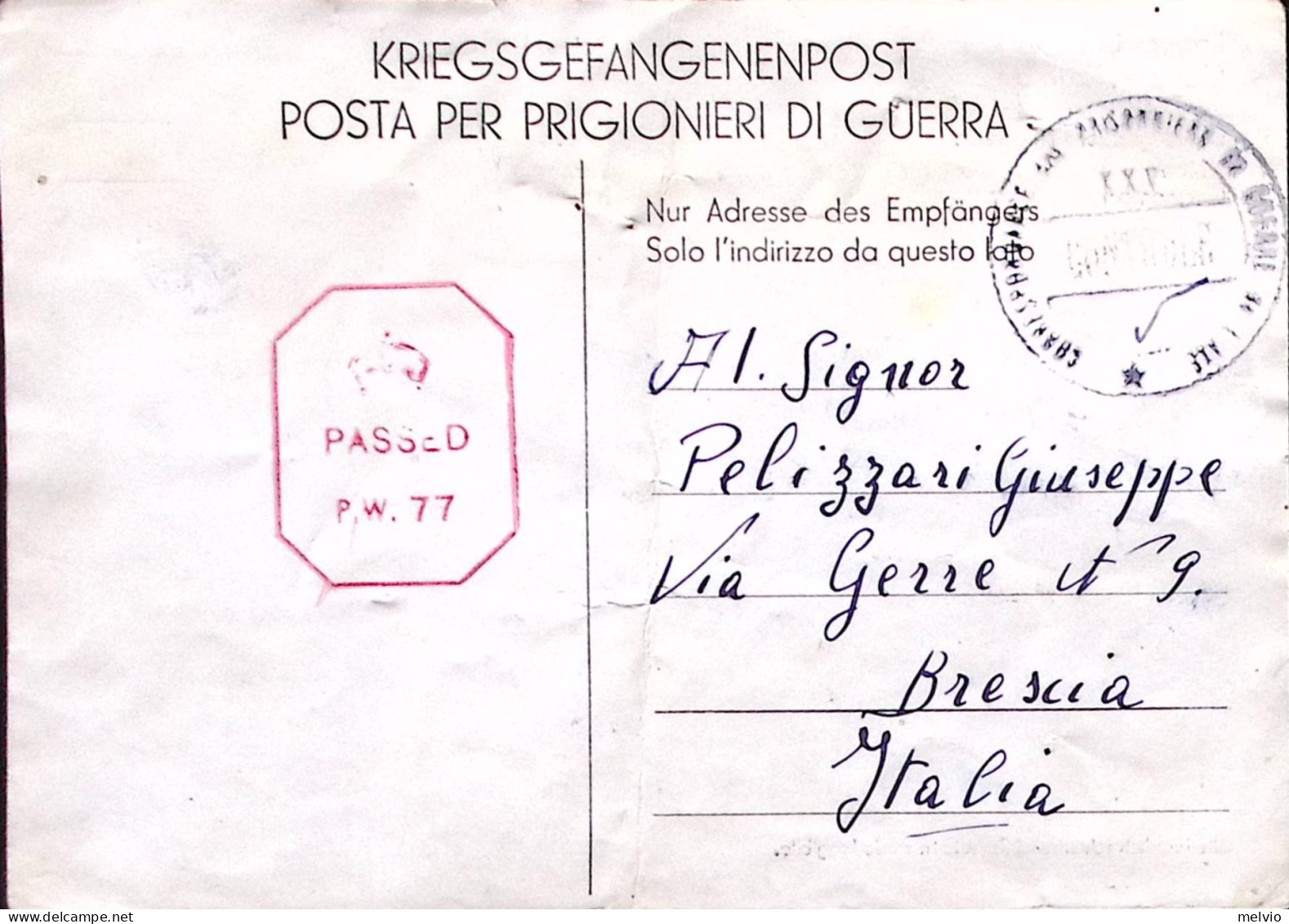 1945-DEPOT XXV Manoscritto Al Verso Di Cartolina Franchigia (20.2) Da Prigionier - Weltkrieg 1939-45