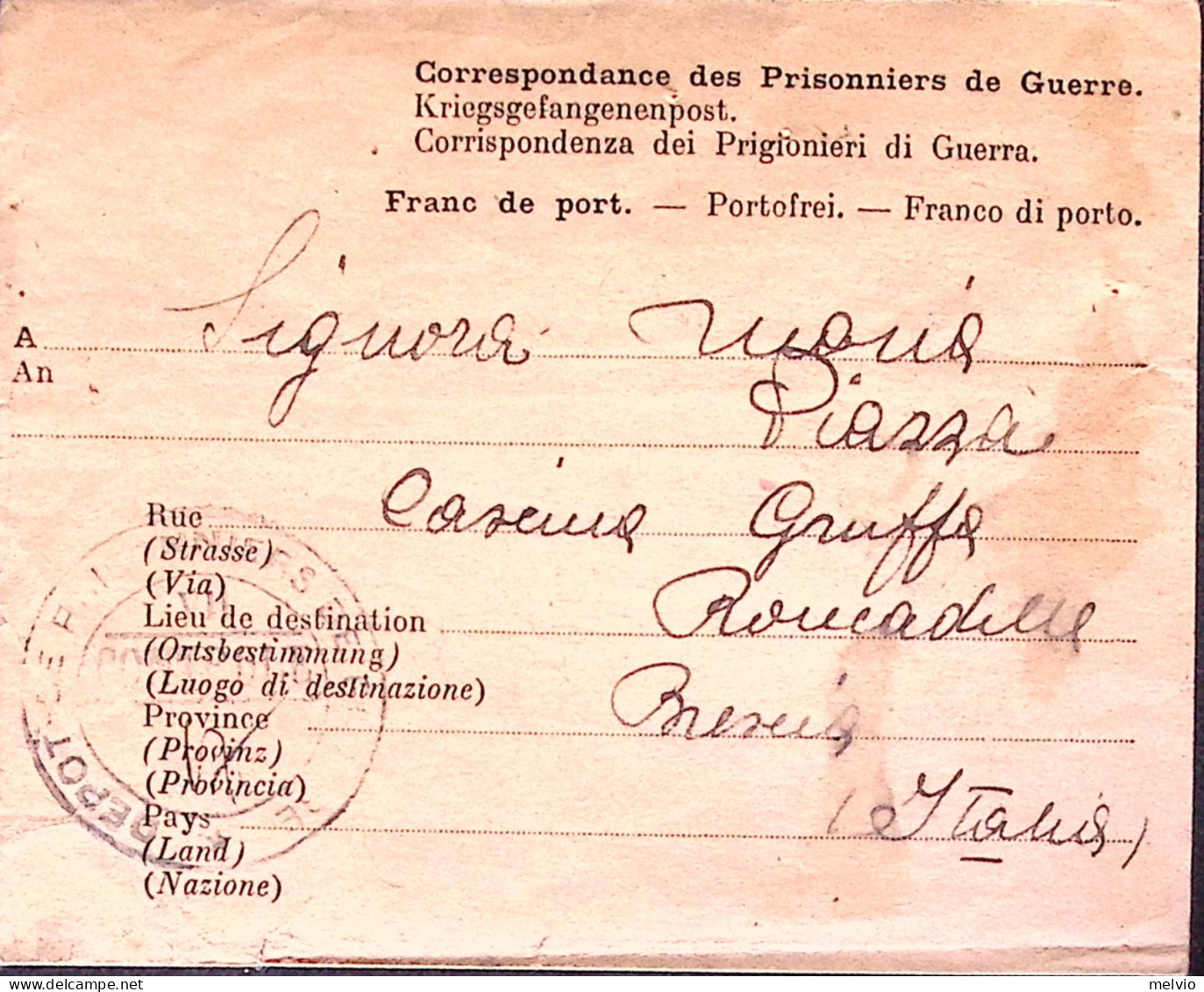 1945-DEPOT VII^PALAT Manoscritto Al Verso Di Biglietto Franchigia (15.8) Da Prig - Weltkrieg 1939-45