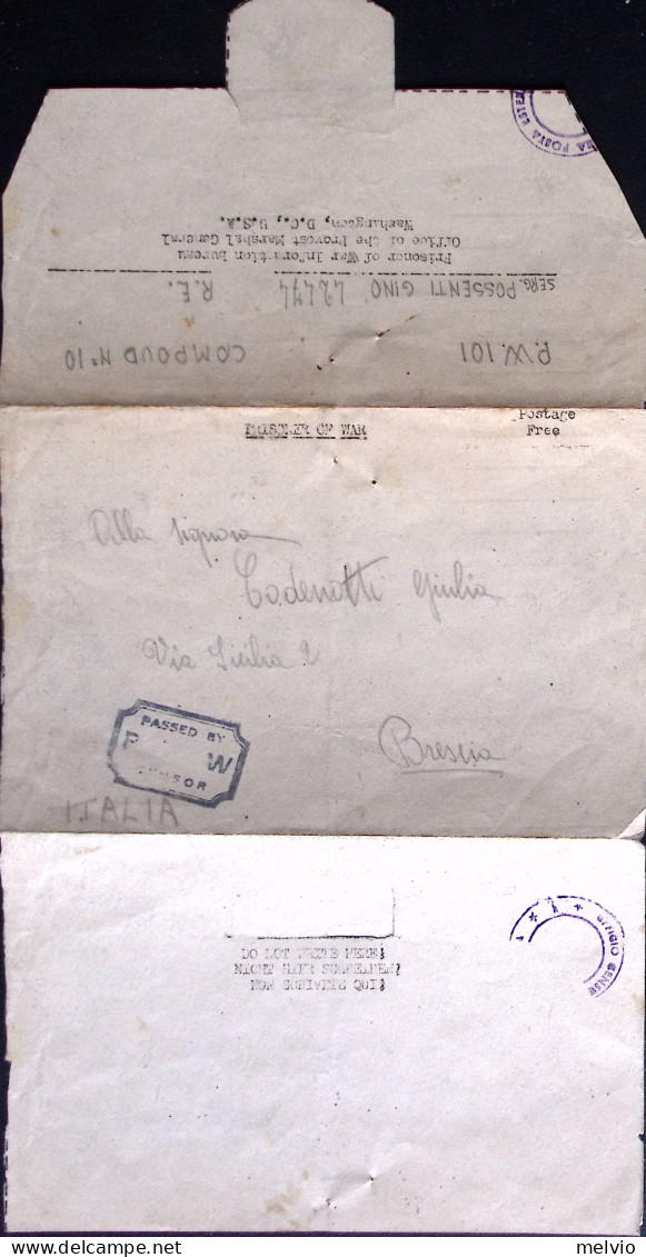 1943-P.O.W. 101 Manoscritto Al Verso Di Biglietto Franchigia (26.7) Da Prigionie - Weltkrieg 1939-45