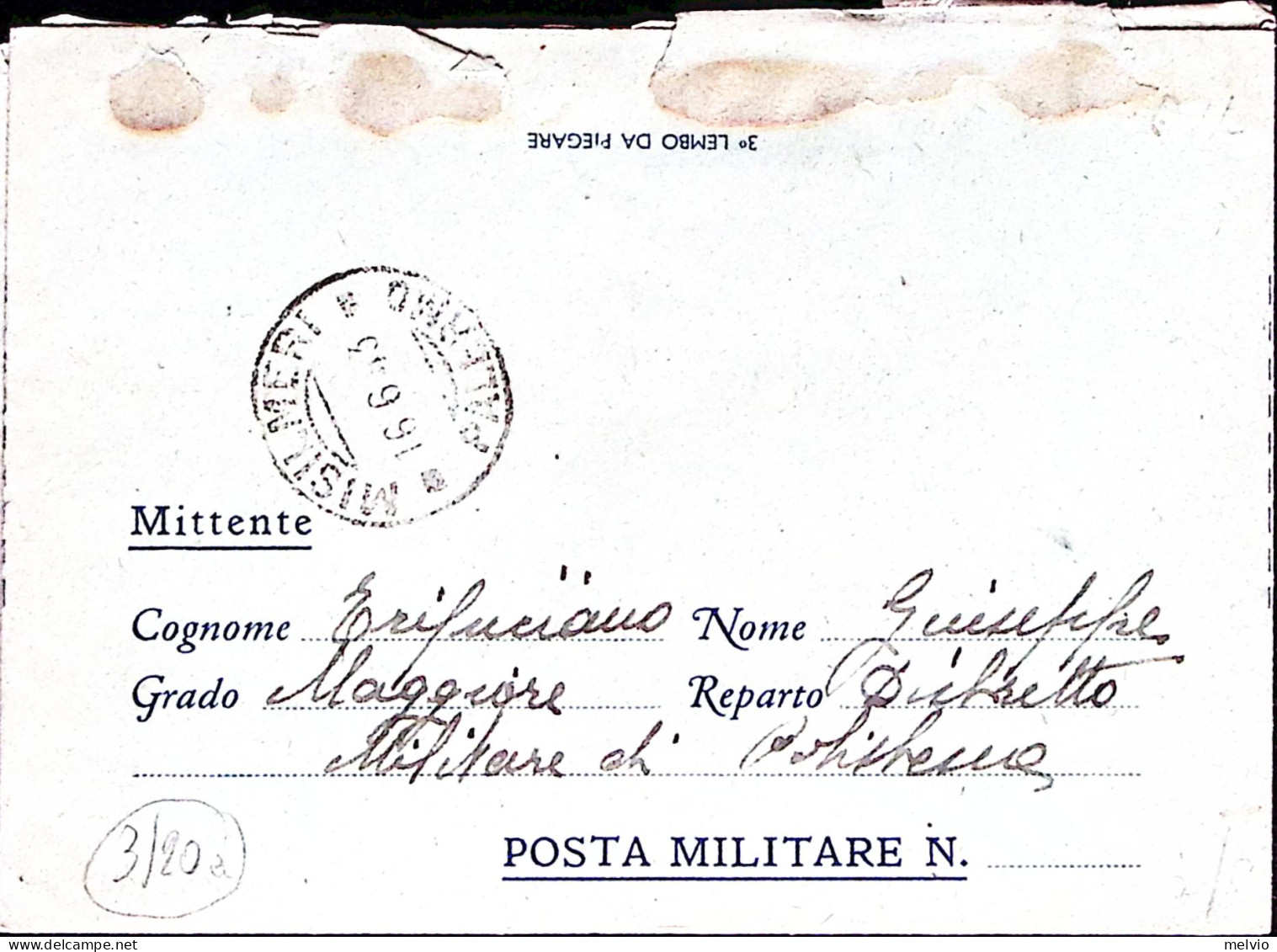 1943-DISTRETTO MILITARE Reggio Calabria Tondo Su Biglietto Franchigia Espresso,  - Weltkrieg 1939-45