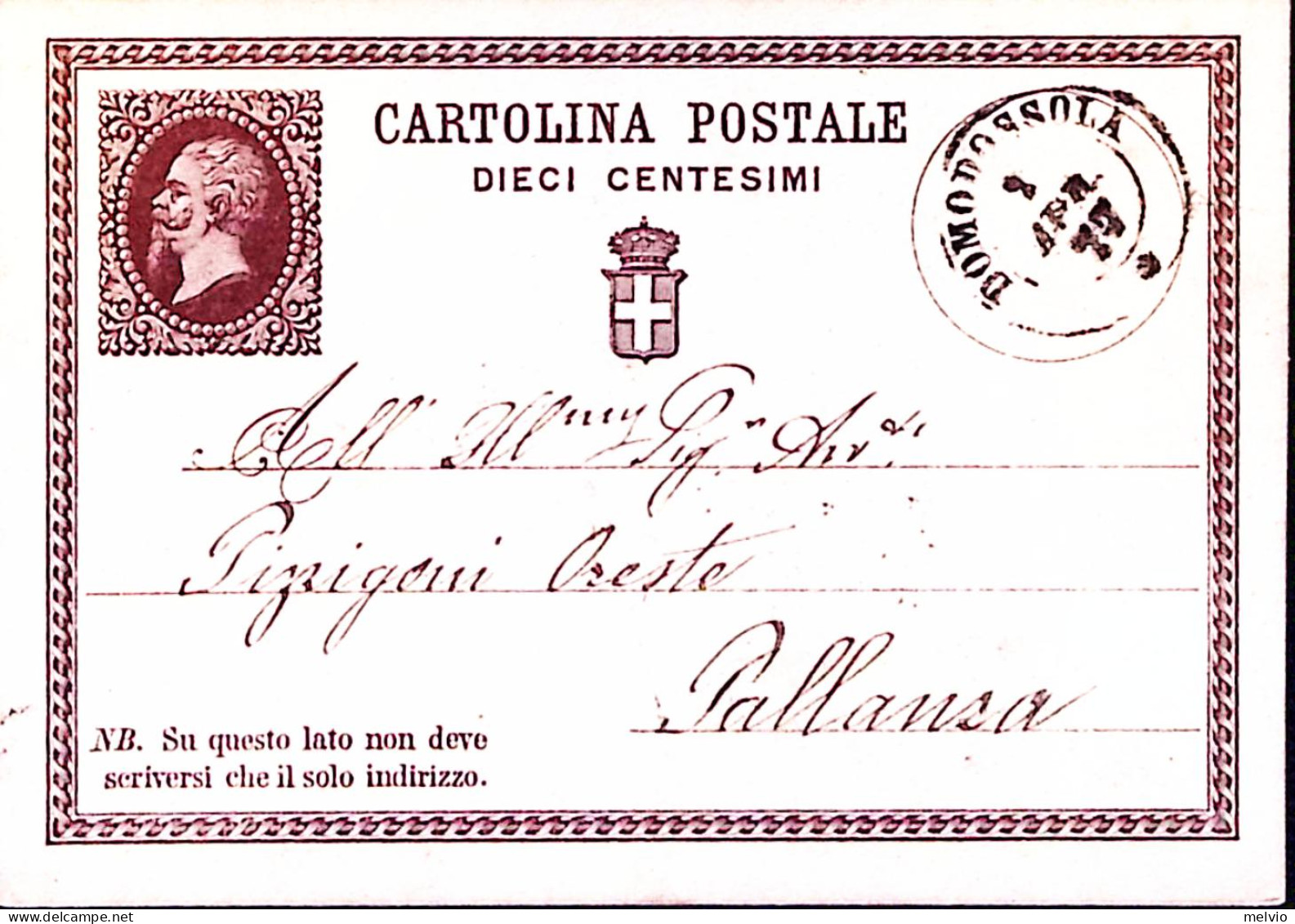 1877-Cartolina Postale Centesimi 10 Domodossola (2.4) - Postwaardestukken