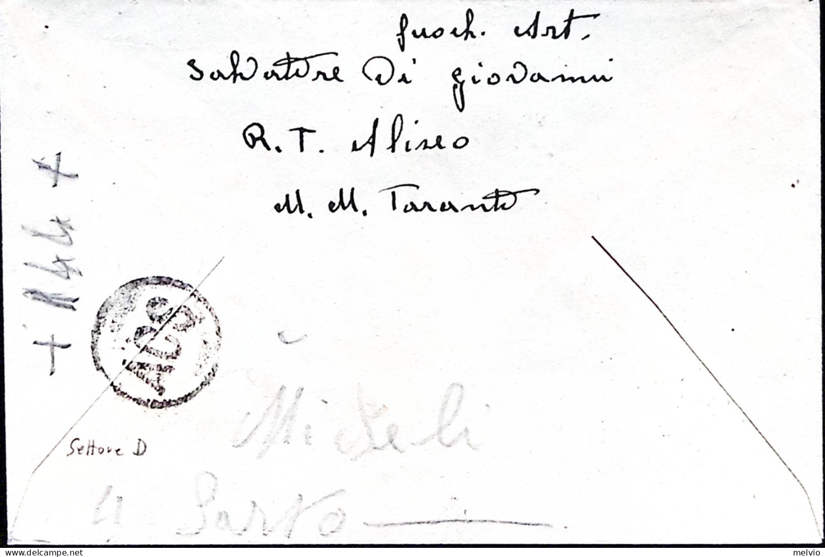 1944-Torpediniere ALISEO Lineare E Al Verso Manoscritto Di Busta - Weltkrieg 1939-45