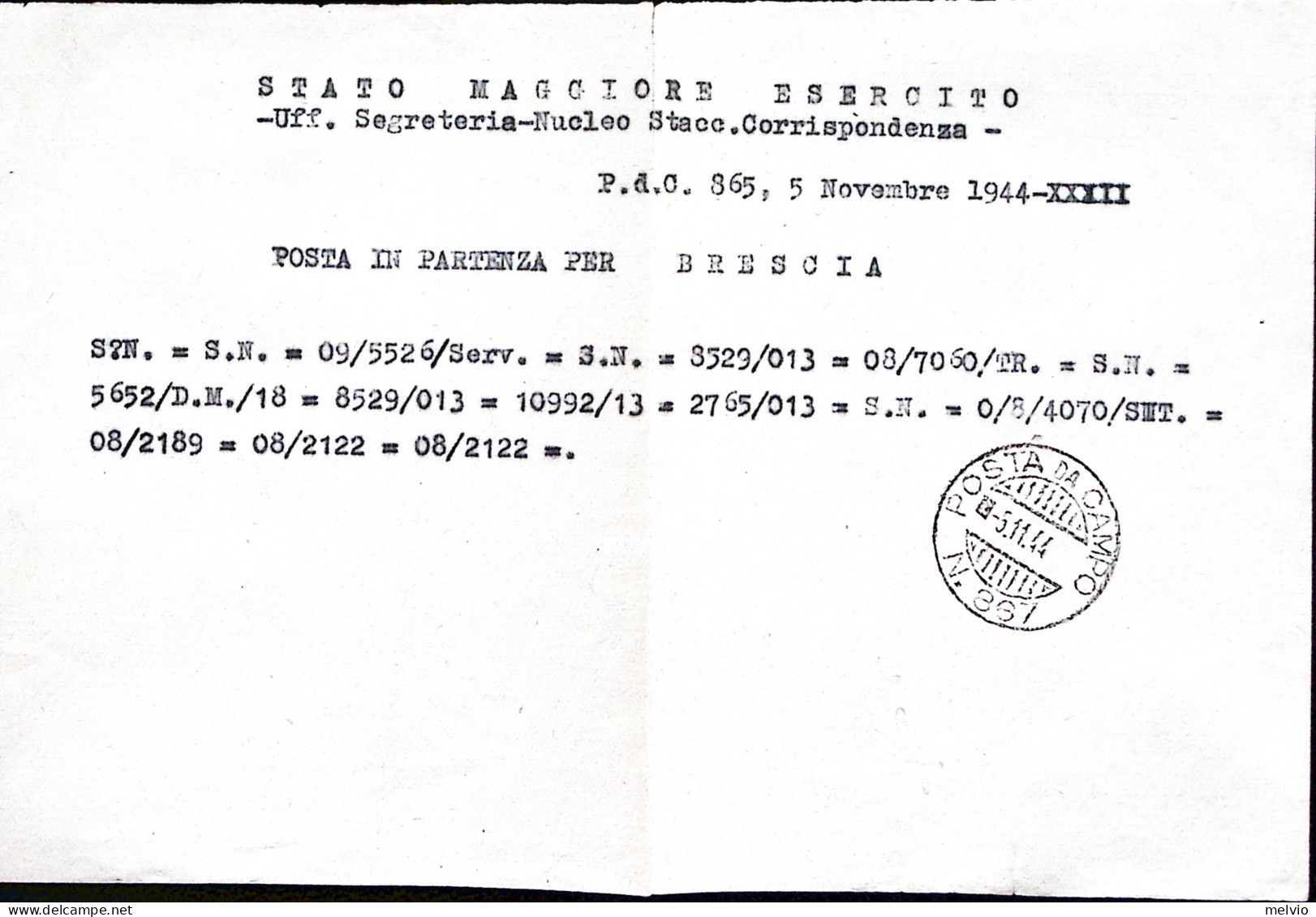 1944-Posta Da Campo 867 C.2 (5.11) Su Piego - Weltkrieg 1939-45