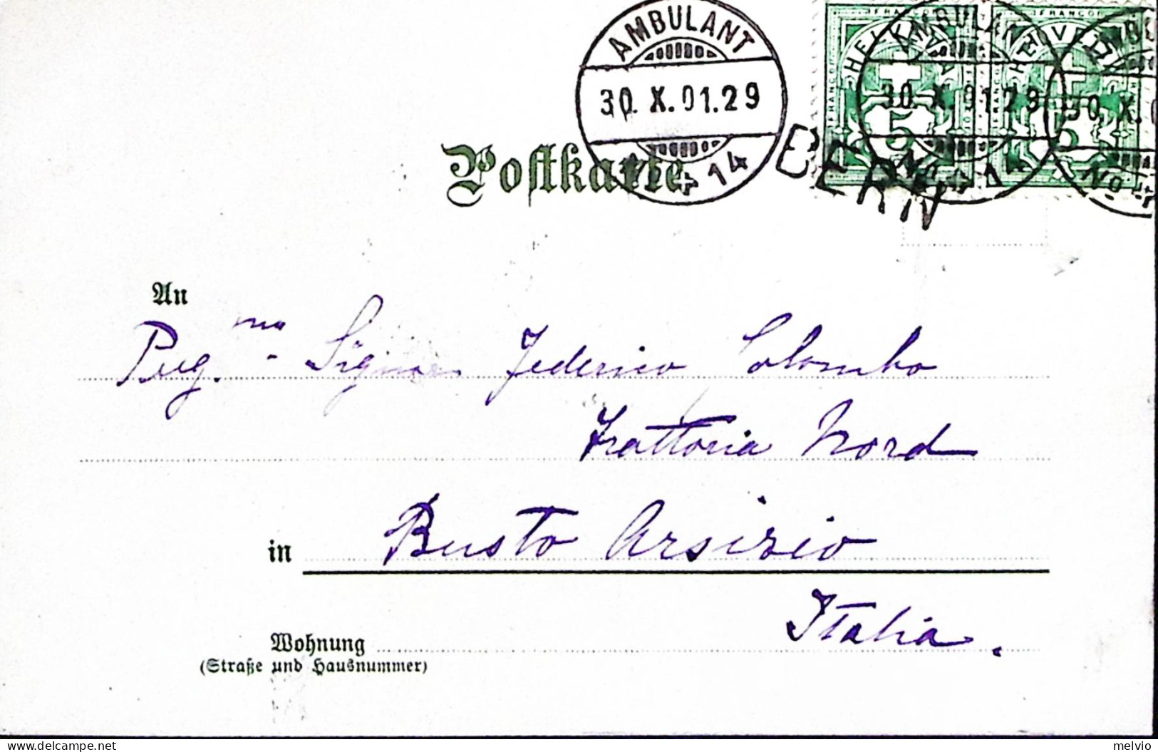 1901-Svizzera Januar Viaggiata Ambulant/N6-14 (30.10) E Lineare Bern - Poststempel