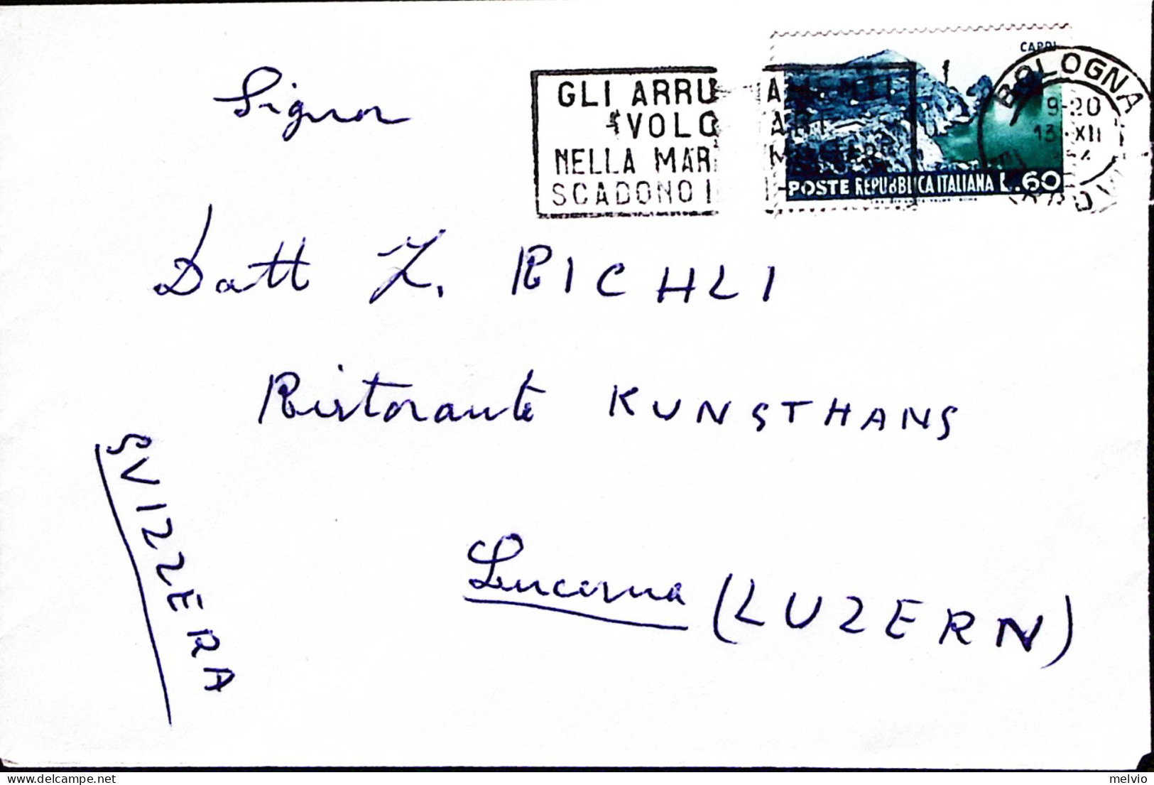 1954-TURISTICA Lire 60 Isolato Su Busta Per La Svizzera - 1946-60: Poststempel