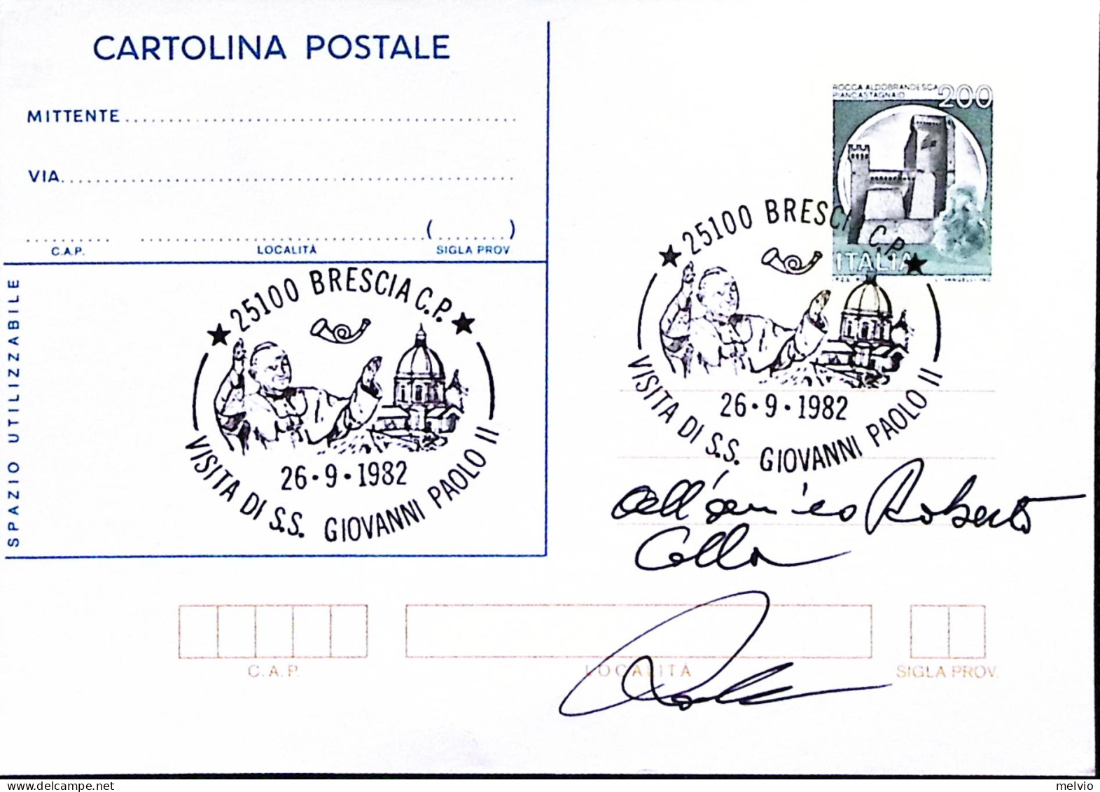 1982-BRESCIA Visita S.S. Giovanni Paolo II^annullo Speciale (26.9) Su Cartolina  - 1981-90: Storia Postale