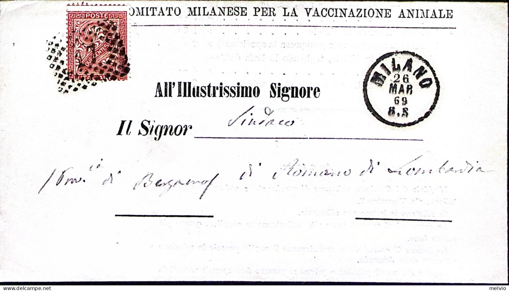 1869-CIFRA C.2 Isolato Su Stampato Milano (26.3) - Storia Postale