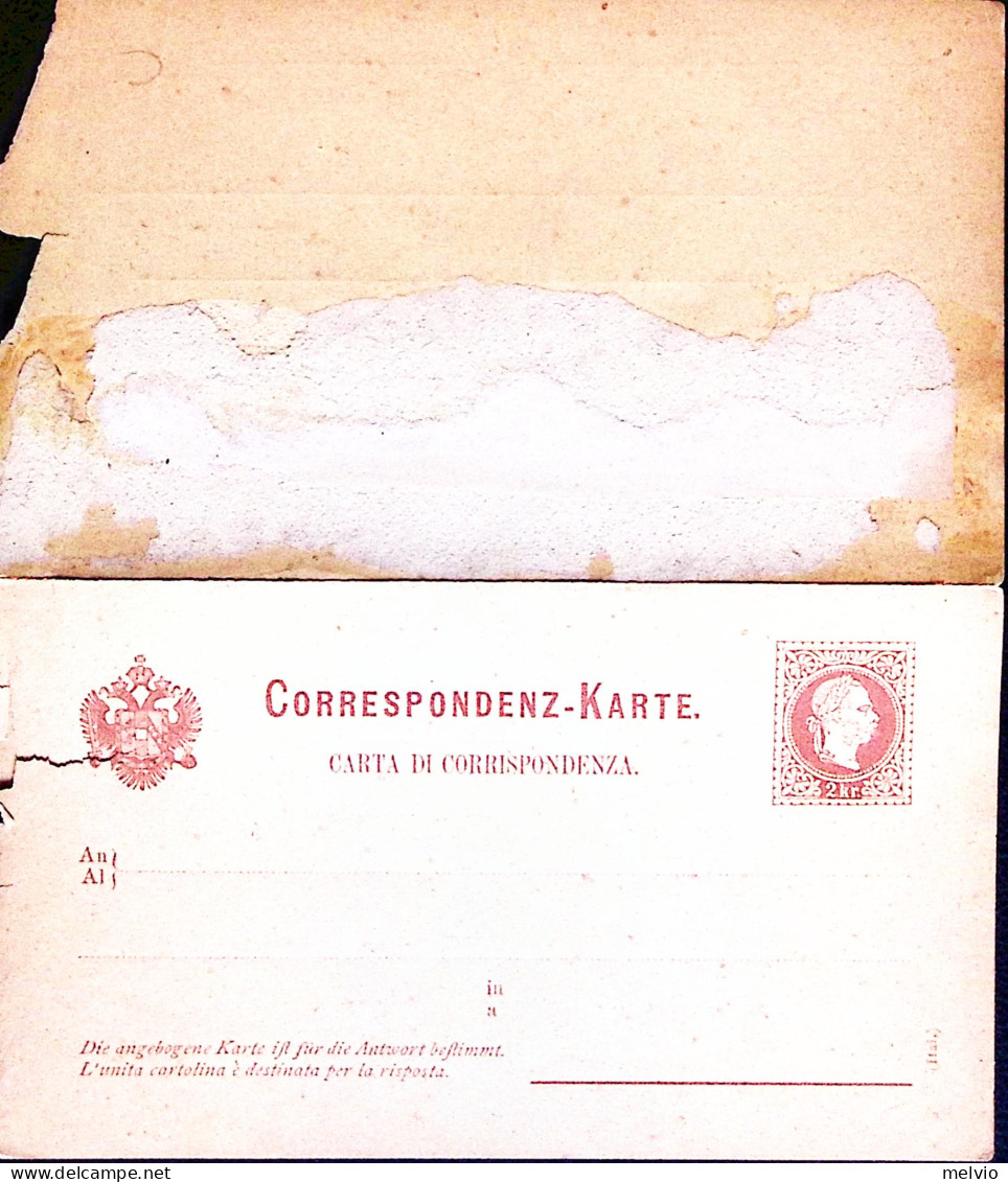 1876-Austria Cartolina Postale R.P. Kr. 2+2 Nuova Parte Risposta Con Bordo Strap - Sonstige & Ohne Zuordnung