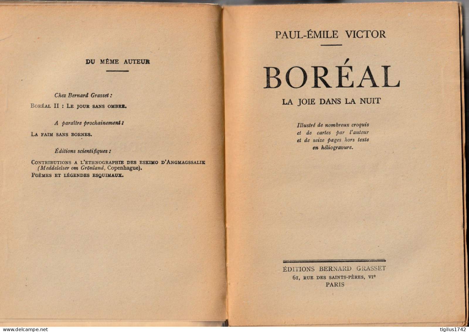 Paul Emile Victor. Boréal, La Joie Dans La Nuit, Grasset, 1938 - Sonstige & Ohne Zuordnung