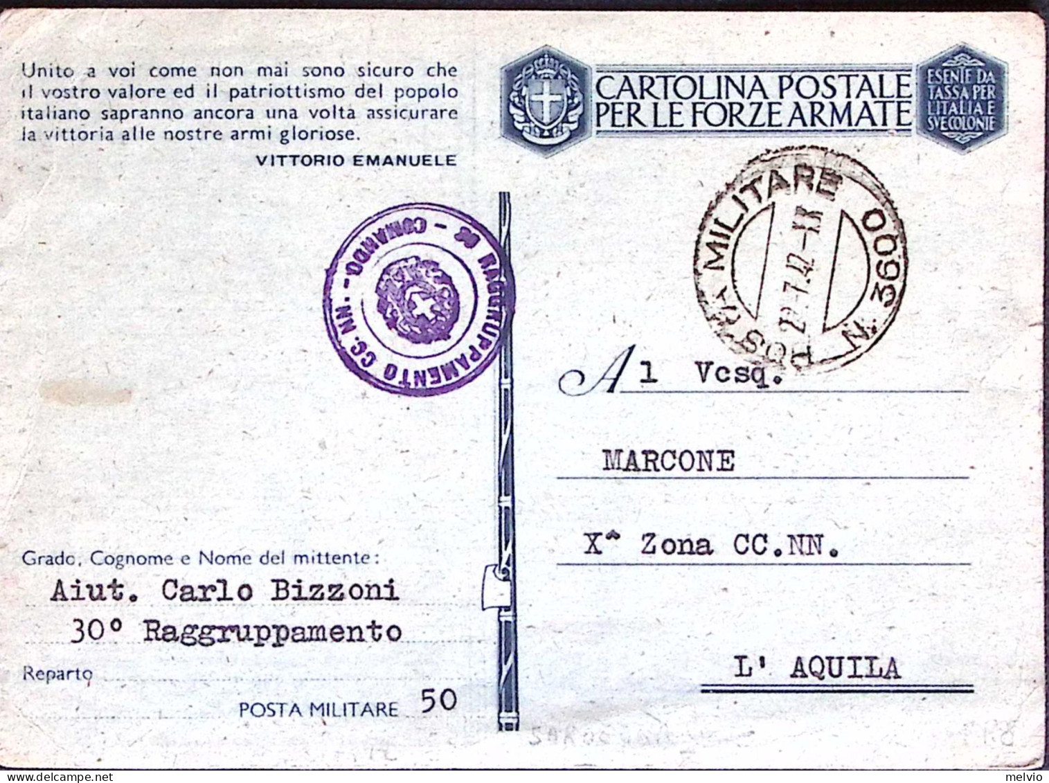 1944-CONCENTRAMENTO/P.M. 3800 C.2 (26.11) In Transito, Al Verso Di Busta, Napoli - Guerre 1939-45