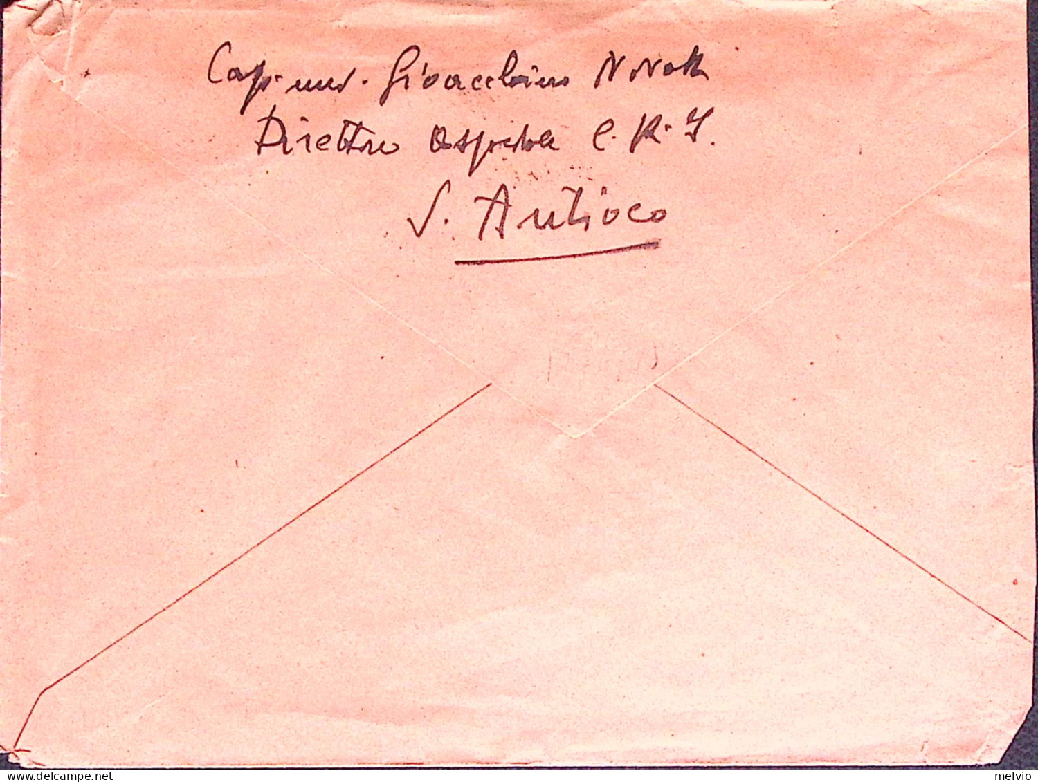 1943-OSPEDALE C.R.I. S.ANTIOCO Mittente Manoscritto Al Verso Di Busta Posta Mili - Guerra 1939-45