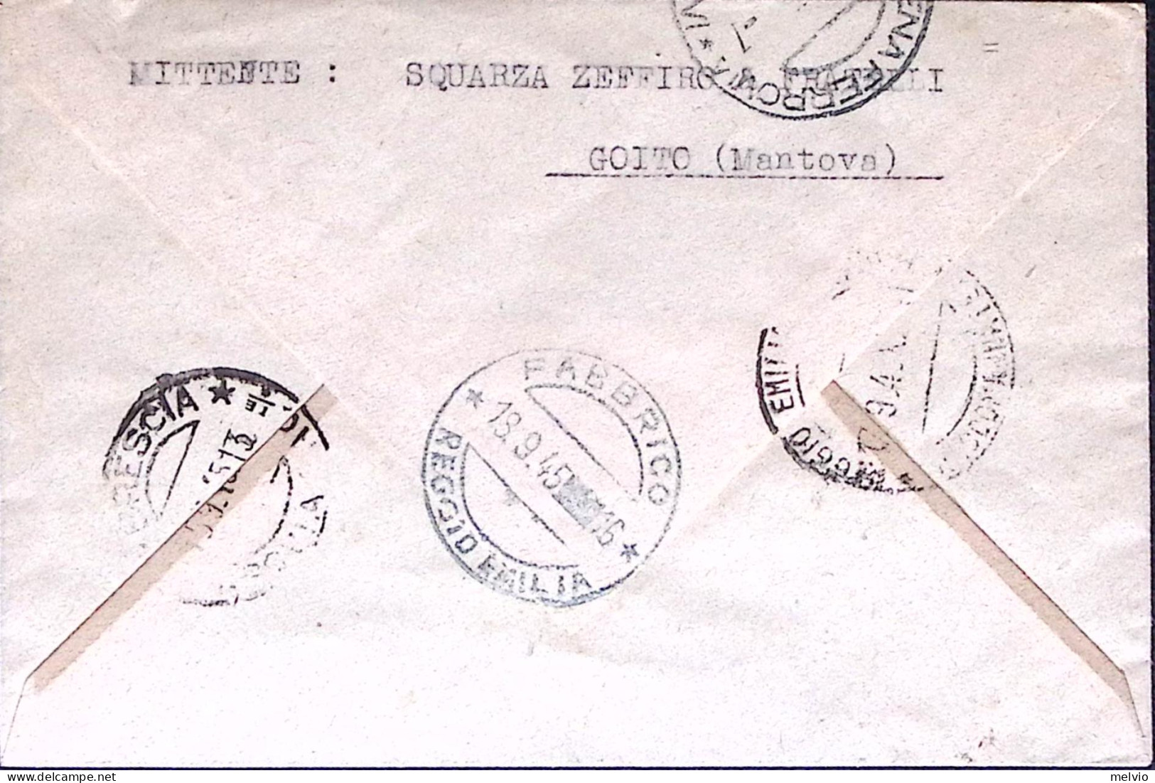 1945-Imperiale S.F. Singolo, Coppia E Blocco Di Quattro Lire 1, Su Raccomandata  - Poststempel