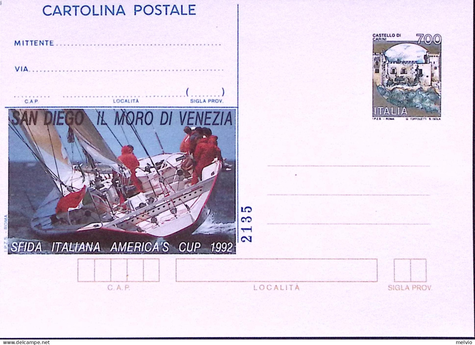 1992-IL MORO DI Venezia Cartolina Postale Castelli Lire 700, Soprastampata I.P.Z - Stamped Stationery