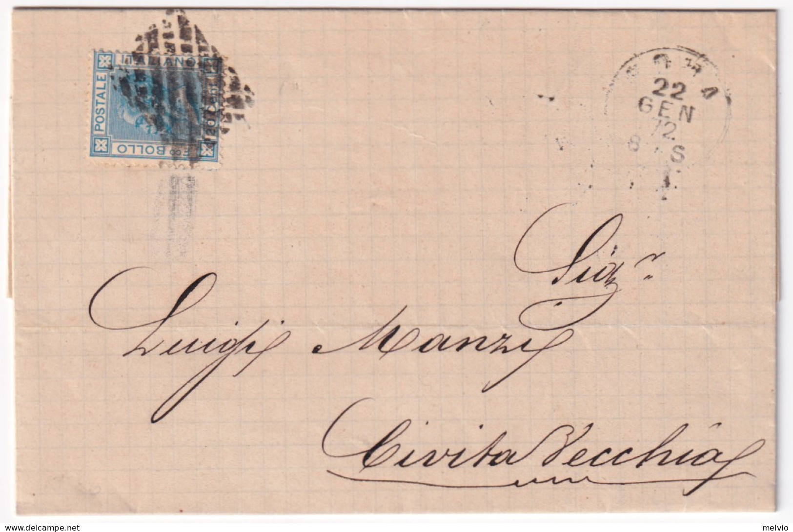 1872-ROMA C1+griglia (22.1) Su Lettera Completa Testo - Storia Postale