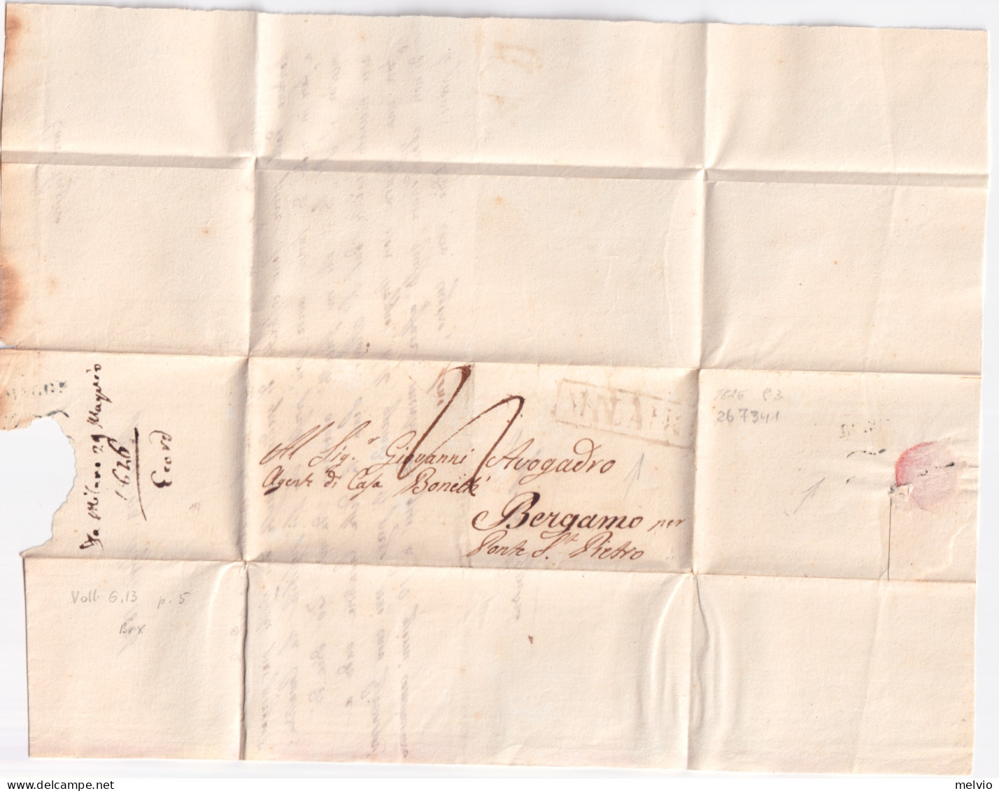 1826 LOMBARDO VENETO Milano Cartella Su Lettera Completa Testo (29.5) - 1. ...-1850 Prephilately