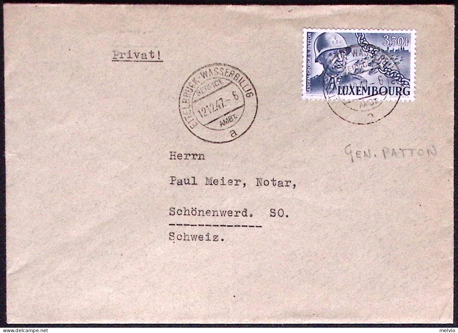 1947-Lussemburgo Lettera Per La Svizzera Affr. 3,50fr. Gen.Patton Isolato - Other & Unclassified