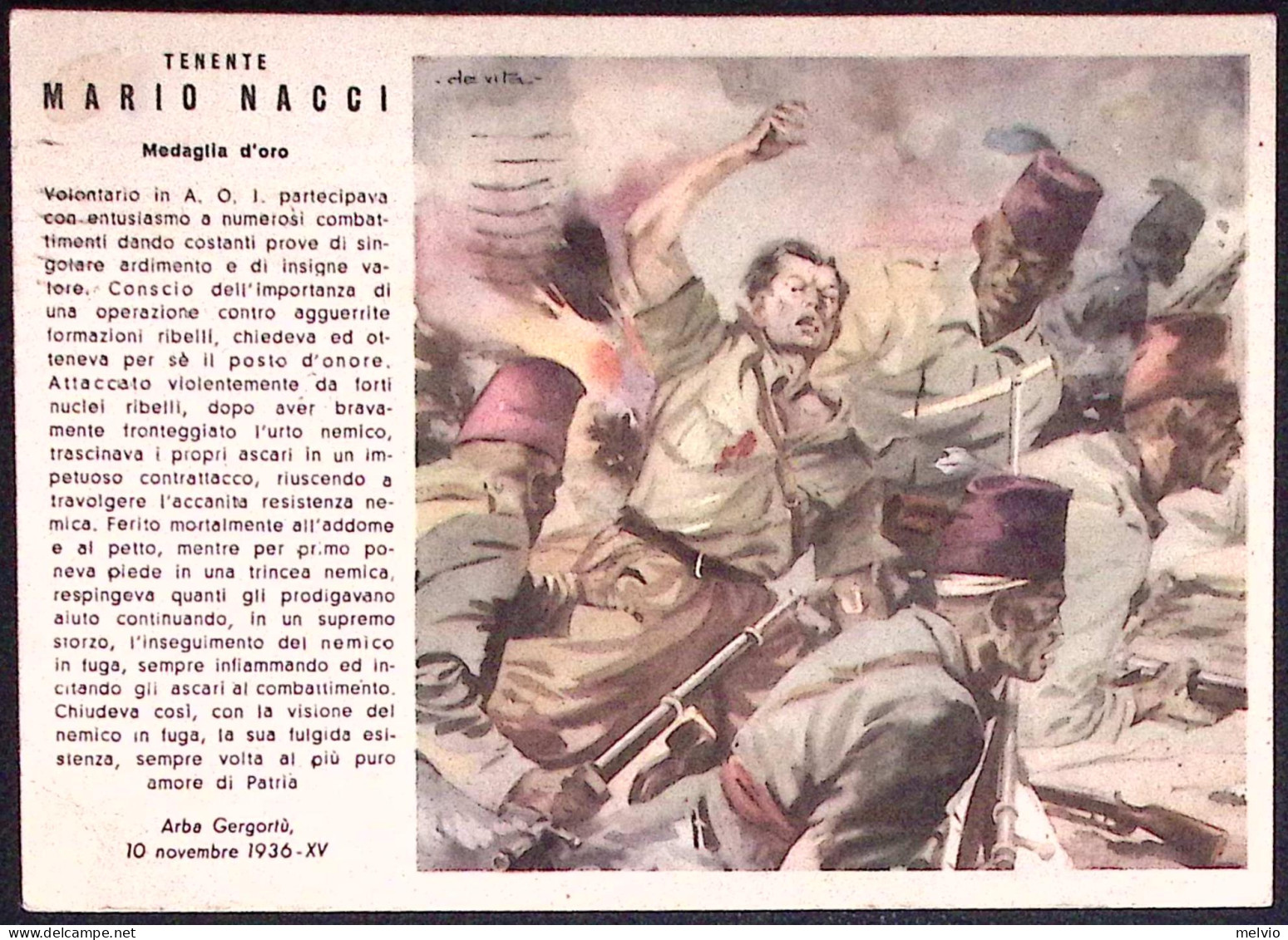 1942-serie Medaglie D'oro Tenente Mario Nacci Viaggiata - Guerre 1939-45