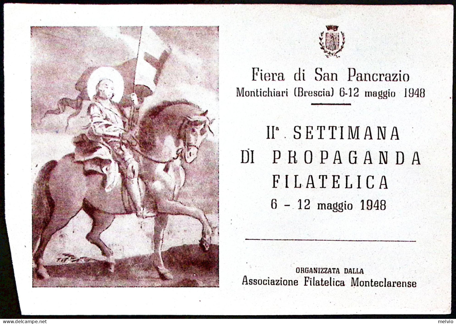 1948-MONTICHIARI 2 SETTIMANA FILATELICA Annullo Speciale (6.5) Su Cartolina Nume - Betogingen