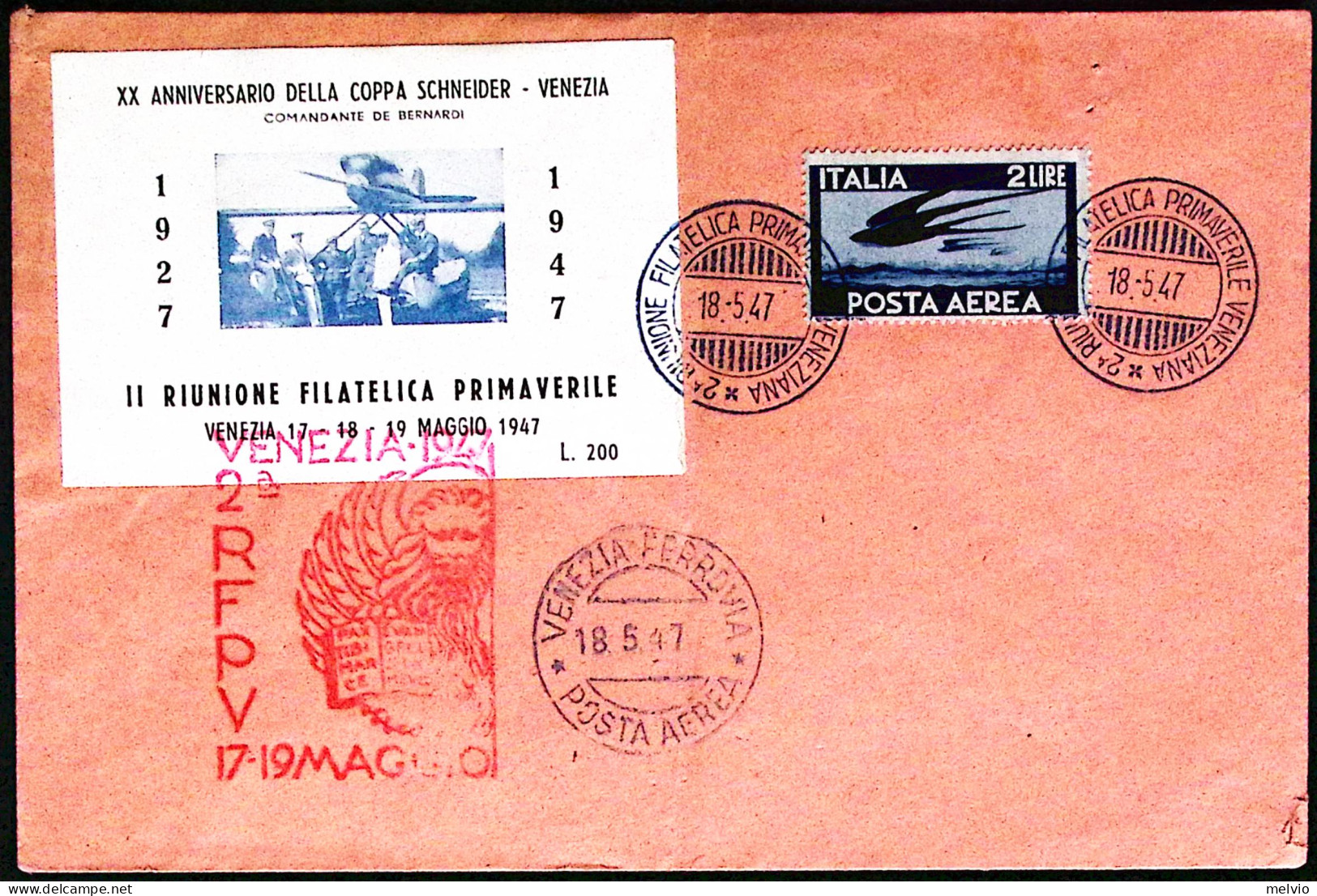 1947-Venezia MOSTRA FILATELICA PRIMAVERILE Annullo Speciale (18.5) Non Viaggiata - Esposizioni