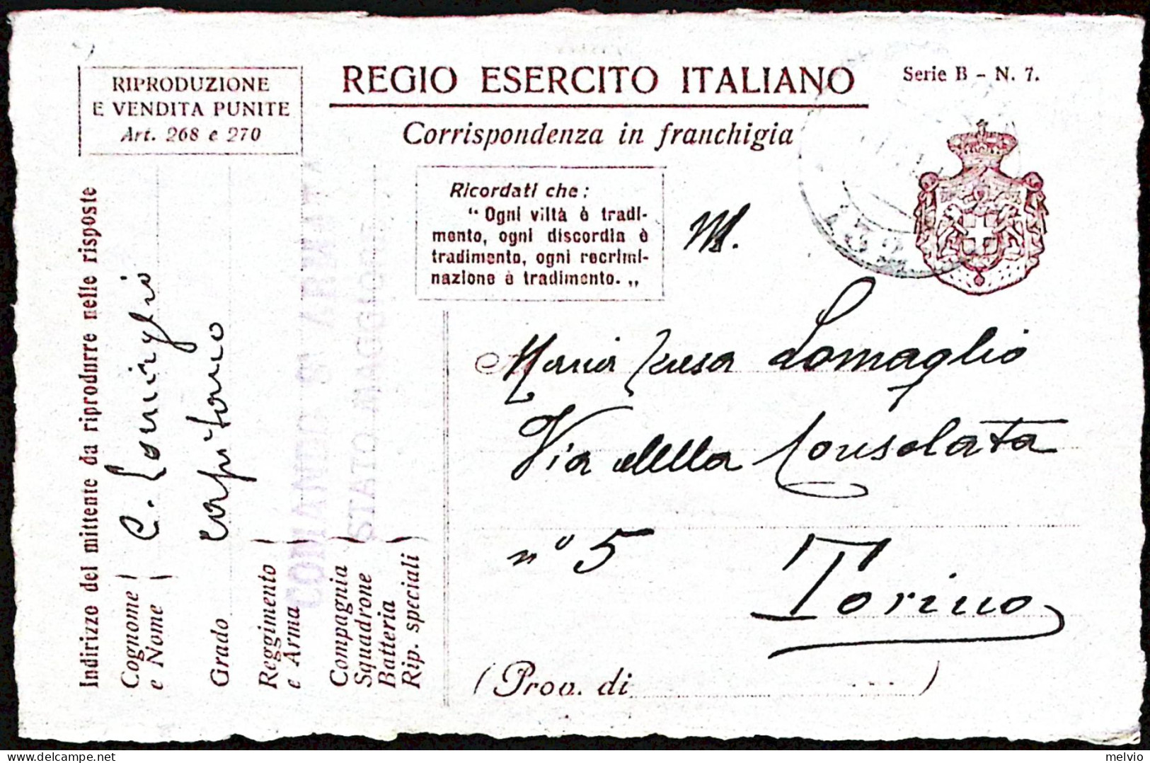 1918-ECCO LA SCONFITTA. Cartolina Franchigia, Vignetta In Nero, Cartoncino Pesan - Oorlog 1914-18
