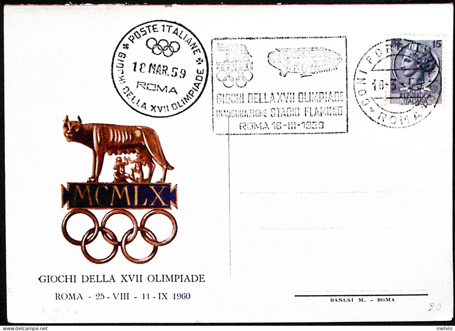 1959-ROMA INAUGURAZIONE STADIO FLAMINIO Annullo Targhetta (18.3) Su Cartolina Do - Manifestazioni