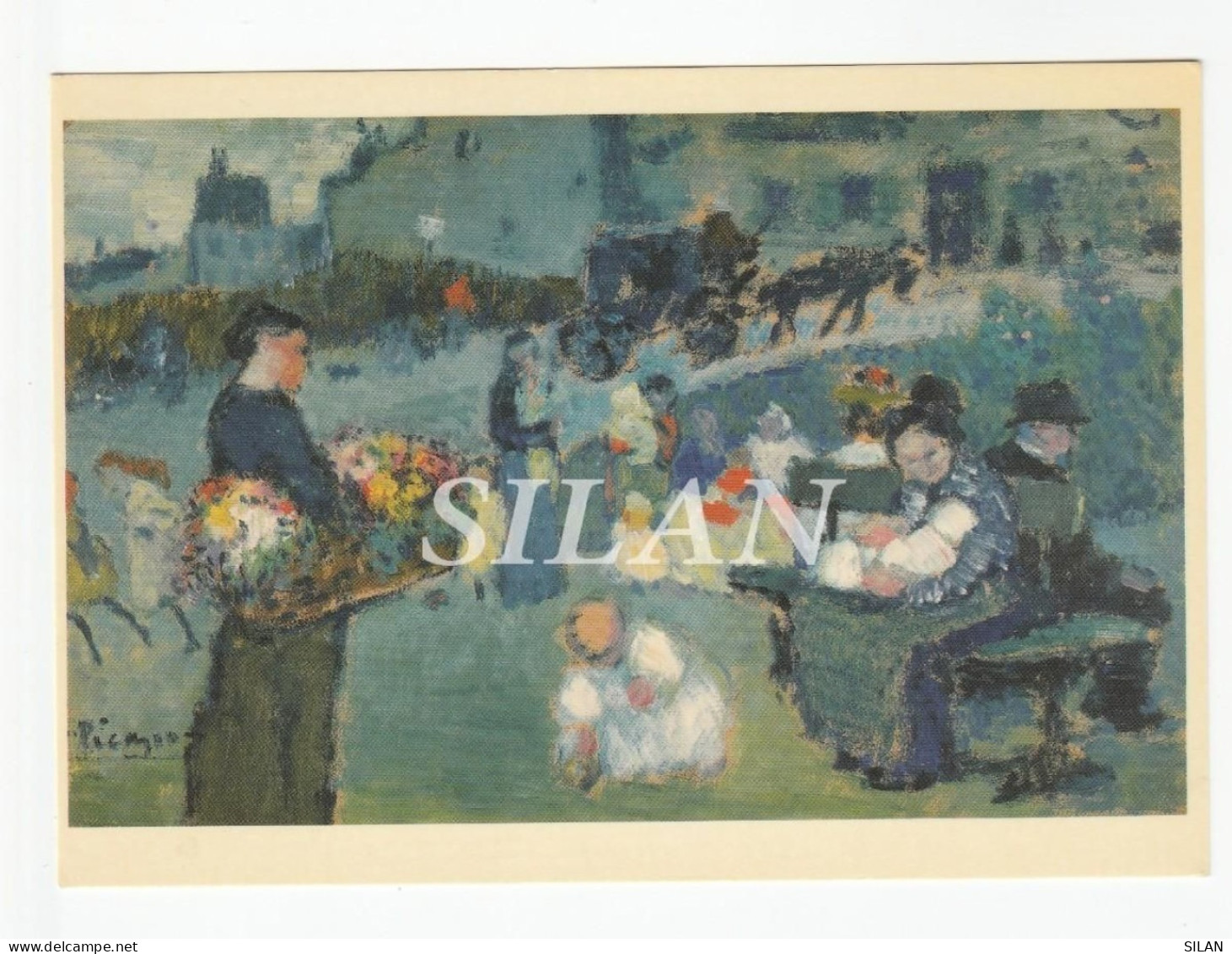 Postal Picasso, El Vendedor De Flores 1901, Impresa En Glasgow / Carte Postale Picasso, Le Vendeur De Fleurs 1901 - Paintings