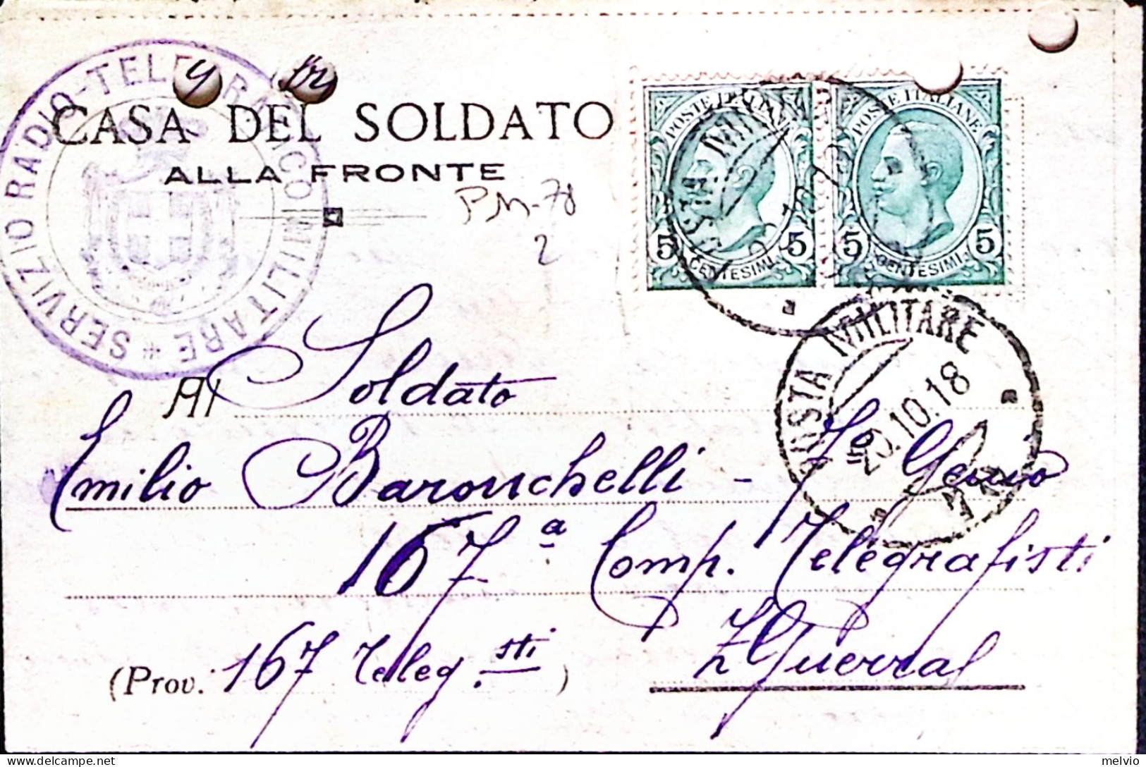1918-Posta Militare/78 C.2 (20.10) Su Biglietto Postale - Weltkrieg 1914-18