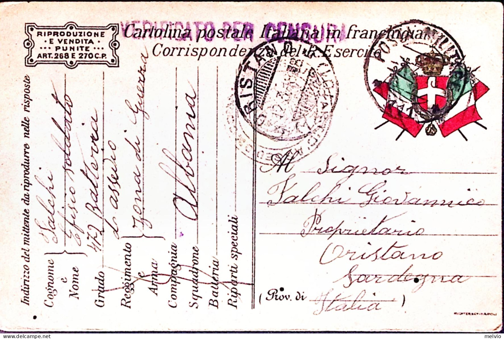 1918-Posta Militare/111 C.2 ( 7.3) Su Cartolina Franchigia Ampiamente Censurata - Guerra 1914-18