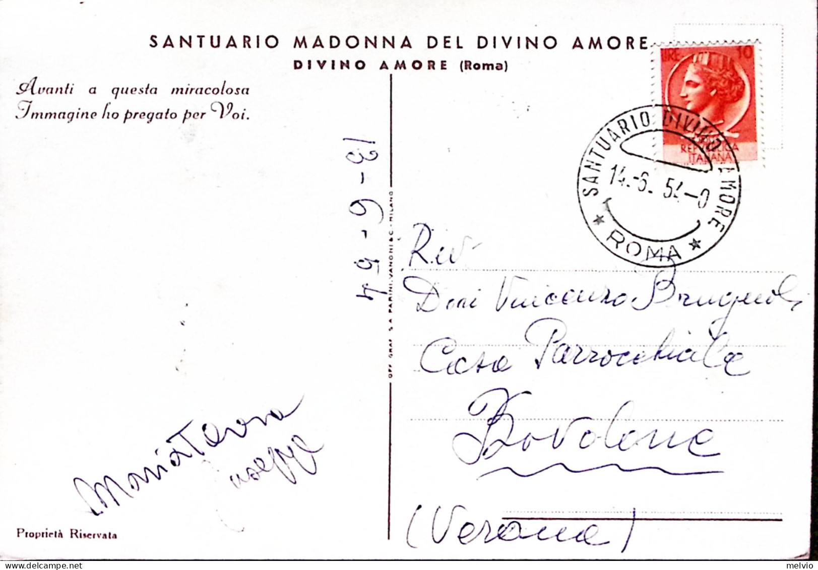 1954-SANTUARIO DIVINO AMORE/ROMA Annullo Speciale (14.6) Su Cartolina Dello Stes - Chiese E Conventi