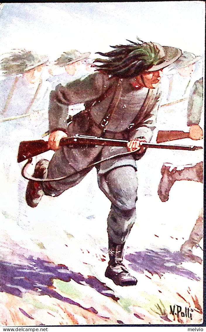1916-BERSAGLIERI Disegno V. Polli, Serie Marrone N.300/11. Posta Militare/(DIVIS - Guerra 1914-18