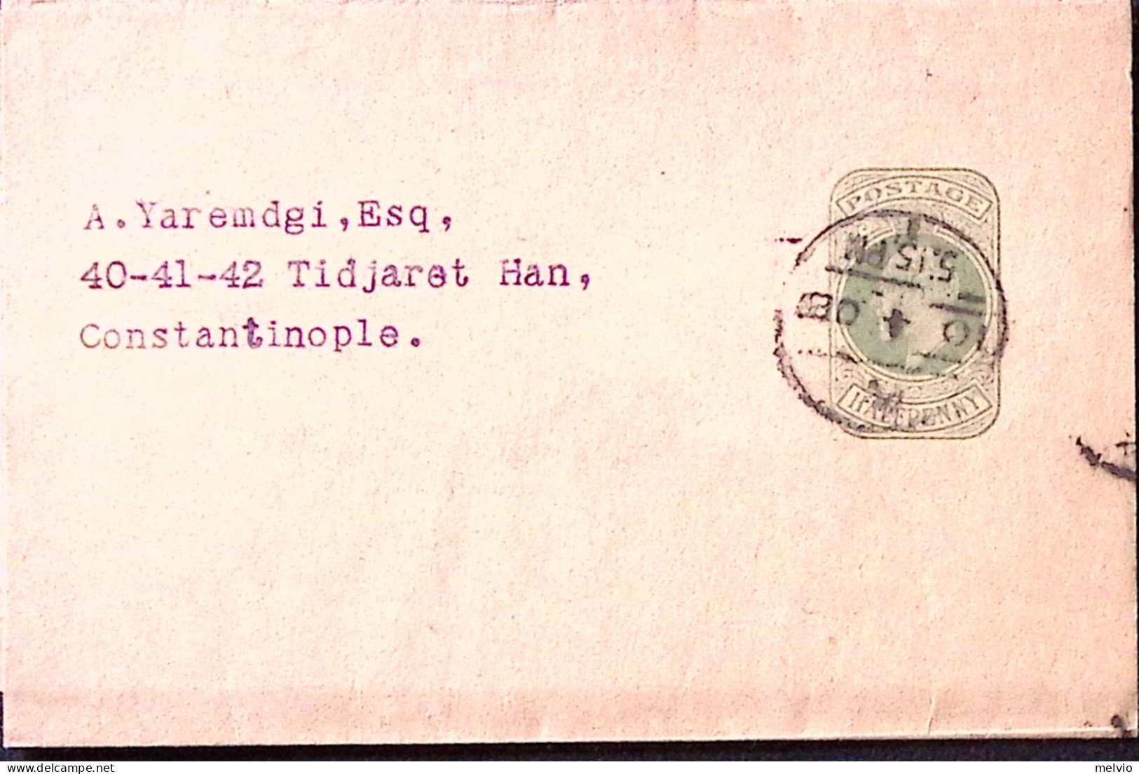 1908-GRAN BRETAGNA Fascetta Per Giornali P 1/2 Viaggiata Diretta Costantinopoli - Autres & Non Classés