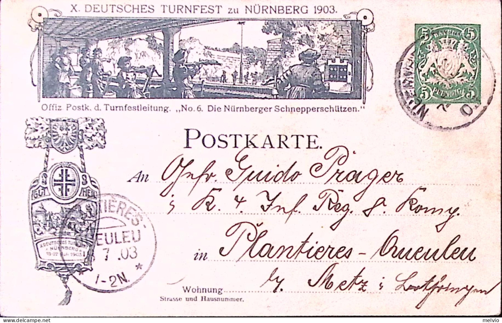 1903-Baviera Cartolina Postale P.5 X Feste Ginniche In Norimberga Viaggiata - Autres & Non Classés