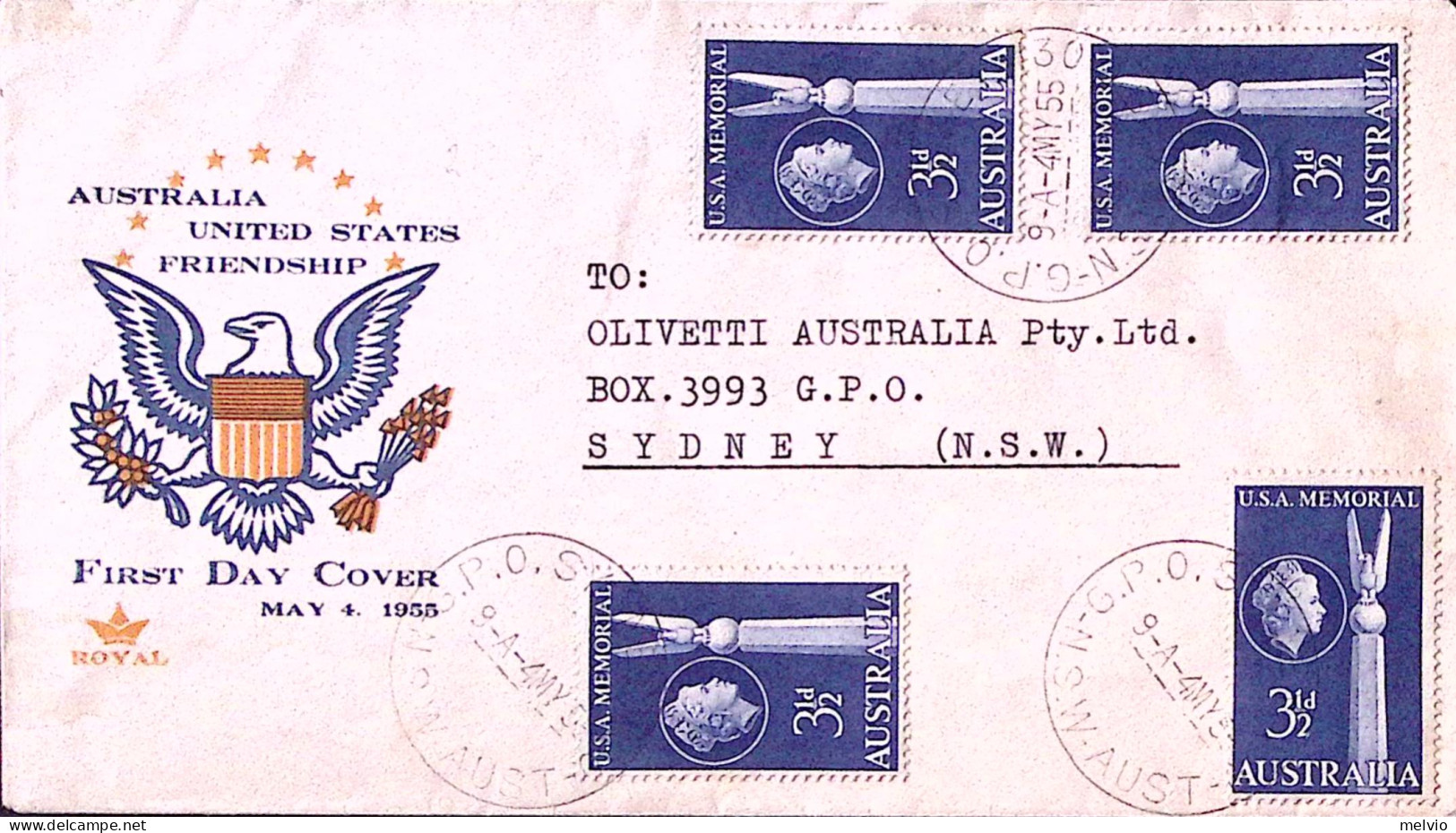 1955-Australia 13 Ann. Battaglia Mar Dei Coralli Quattro Esemplari (219) Fdc - Other & Unclassified