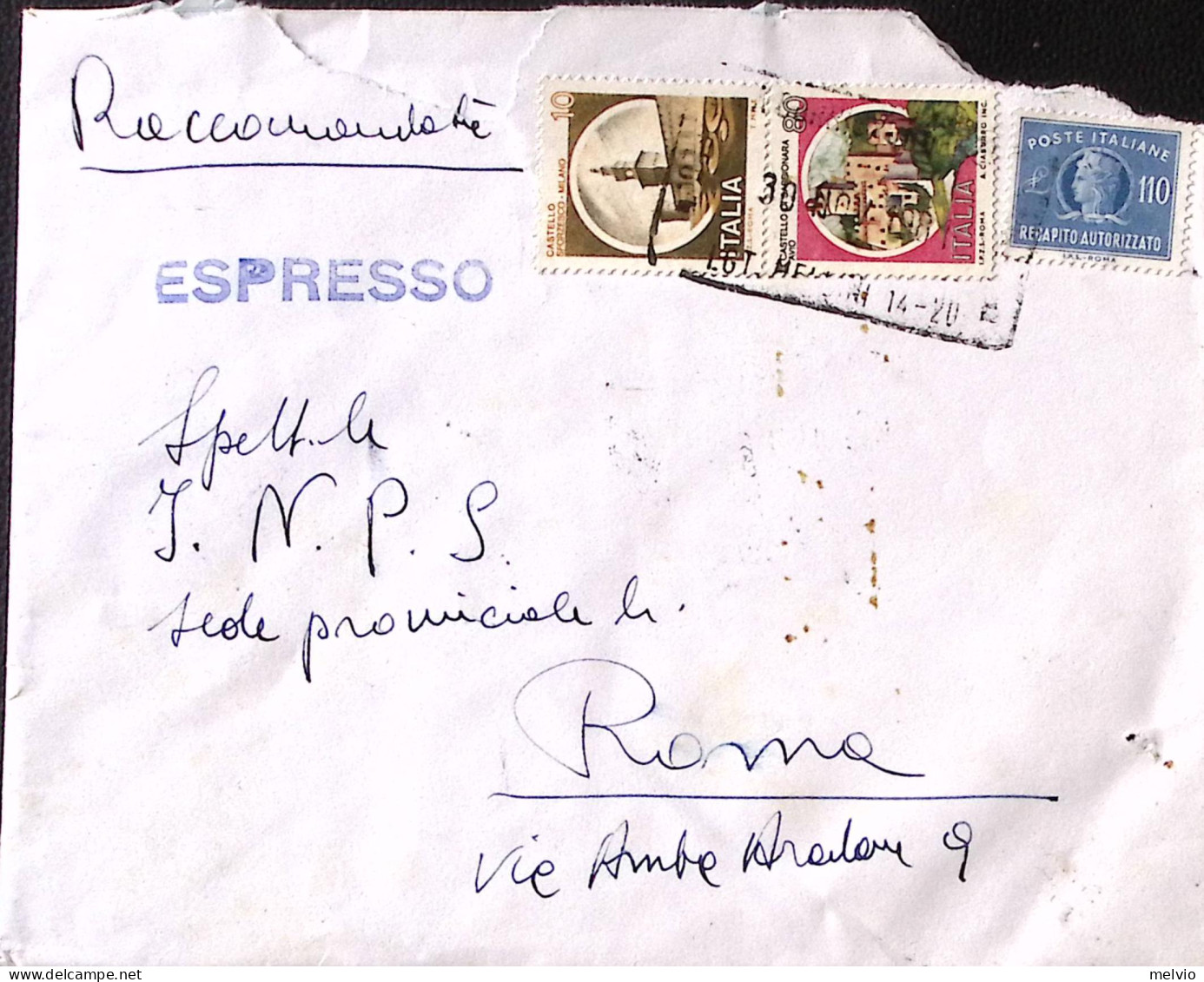 1981-RECAPITO AUT. Lire 110 + CASTELLI Lire 10 E 80 Su Raccomandata Espresso Rom - 1981-90: Marcofilie