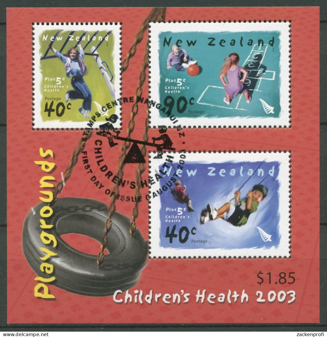 Neuseeland 2003 Kinderhilfe Spielplätze Schaukel Block 155 Gestempelt (C25699) - Blocks & Kleinbögen